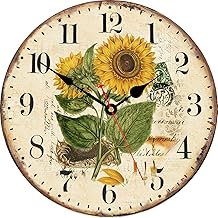 TAHEAT 20cm Summer Sunflower Wall Clock, Retro Rustic Floral Battery Operated Clocks, Wooden Decorative Easy to Read for Home/Office/School/Bar
