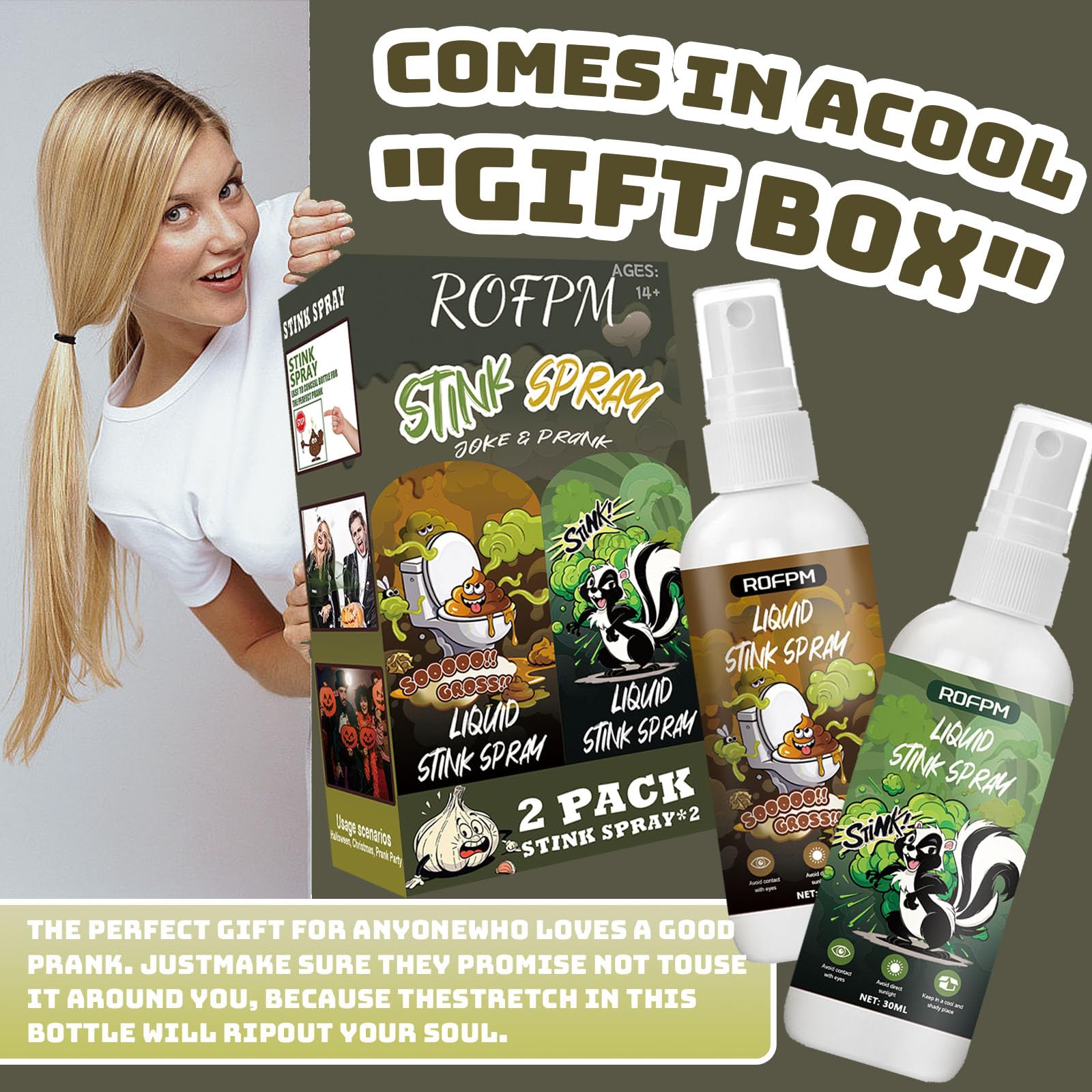 2 SZTUKI Spray do nięcia, spray w płynie do nięcia, malodorant w sprayu do żartów, długi czas trwania potężny zapach pompy, żart zabawka na Halloween