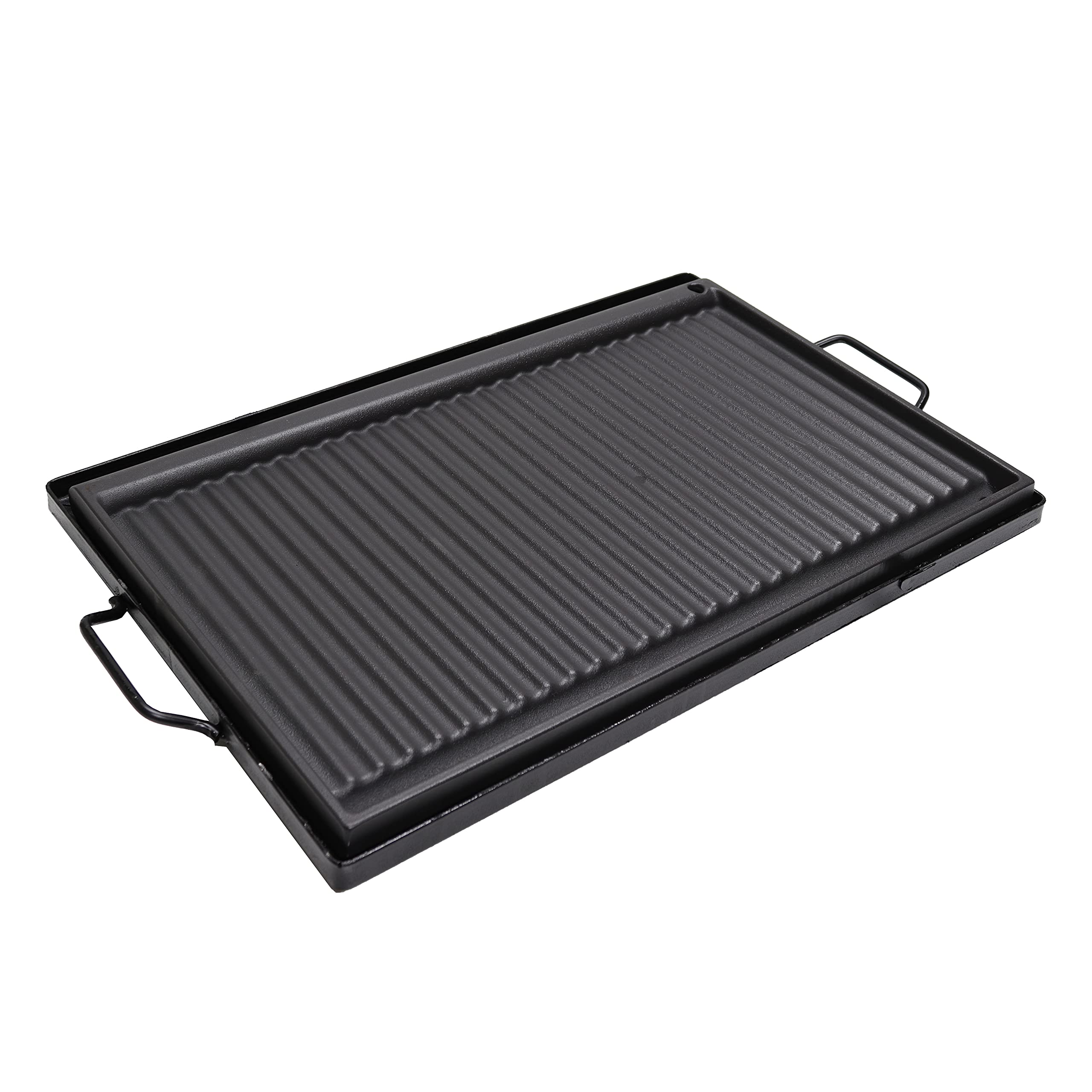 FONDERIA BONGIOVANNI | Bistecchiera Ghisa | 59,5x38 cm | Piastra in Ghisa Smaltata | Casa Cucina Barbecue | Rettangolare | con Telaio in Ferro con Manici