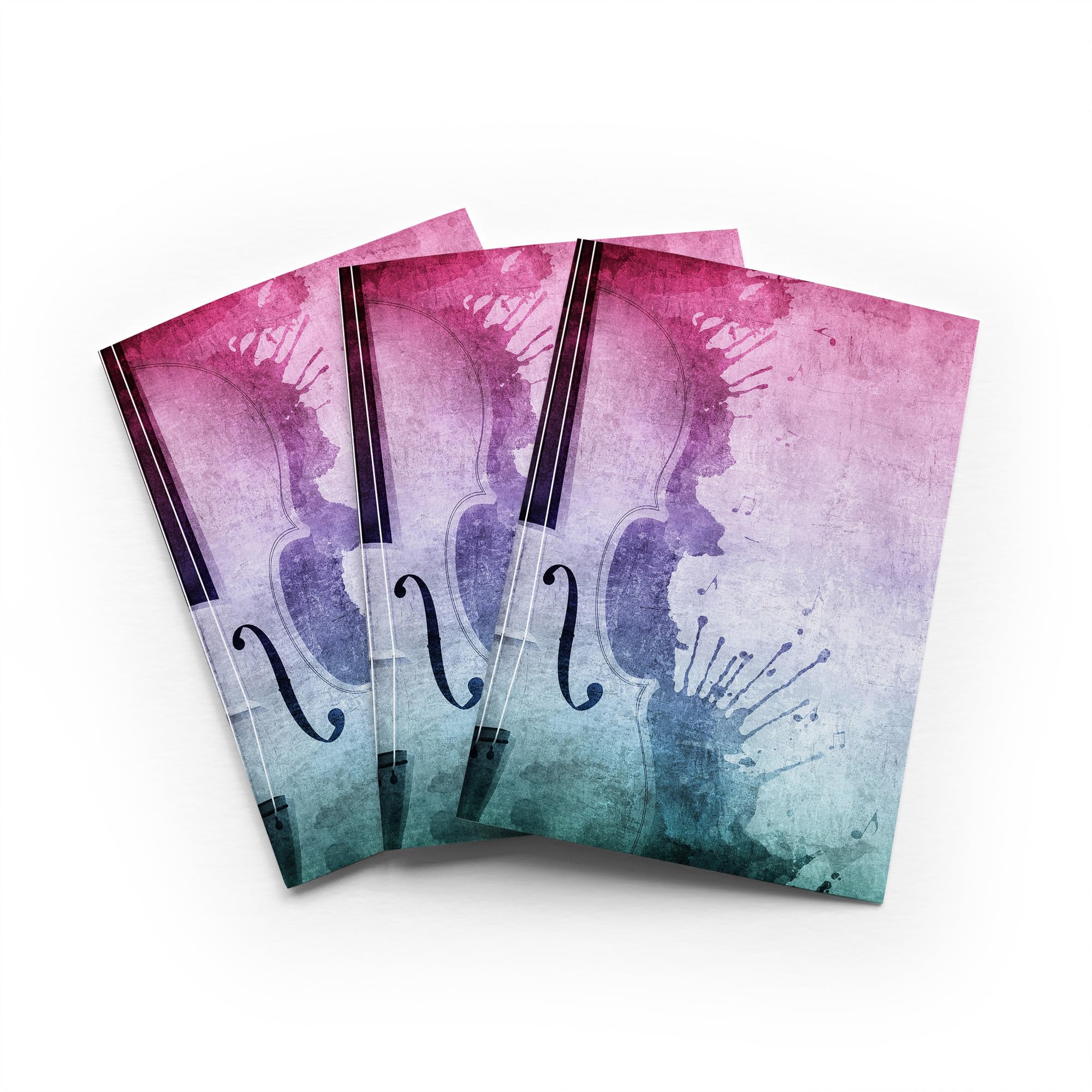 Grunge Violin Music Greeting Card Colourful Splat Any Occasion Set of 3 Blank Inside 5x7 Inch 13x18 cm