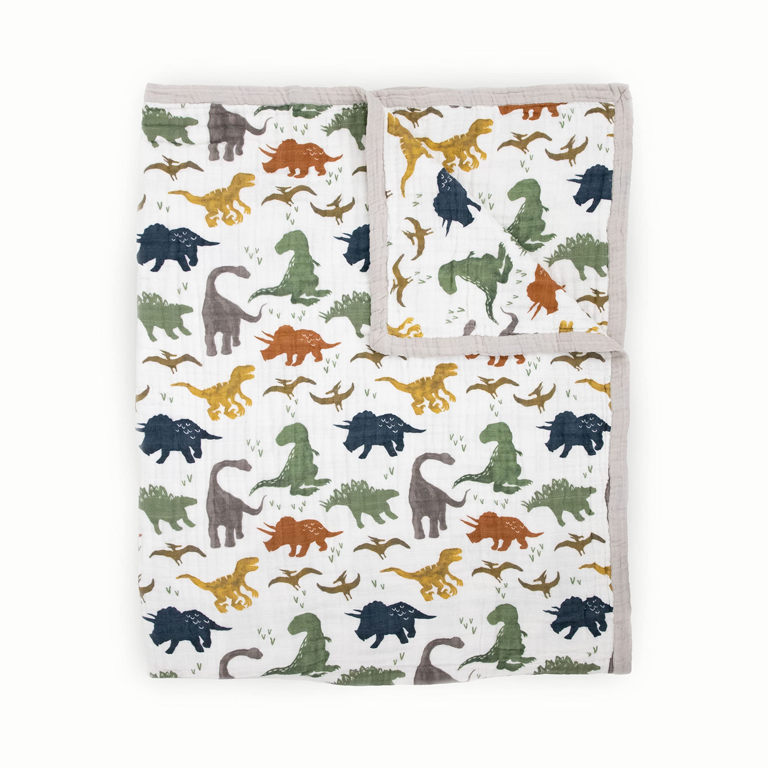 Little Unicorn Premium Quilted Throw | Super Soft, Multi-Layered Muslin XL Blanket| Great for Kids &amp; Families (Dino Friends)
