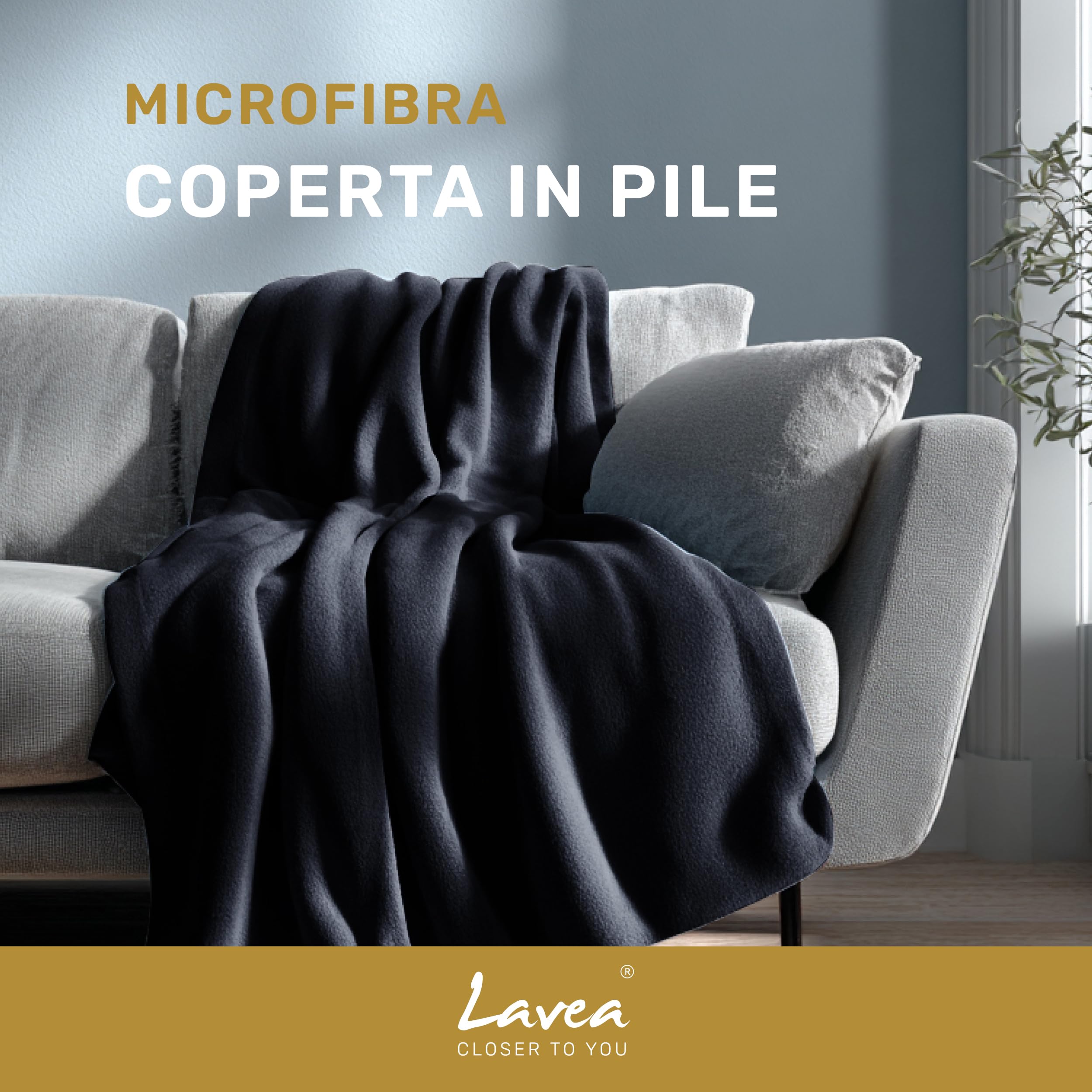 Lavea® Coperta in Pile Matrimoniale 220x240 cm Morbida – Plaid in Microfibra Caldo e Soffice per Divano e Letto, Traspirante e Facile da Lavare – Nero