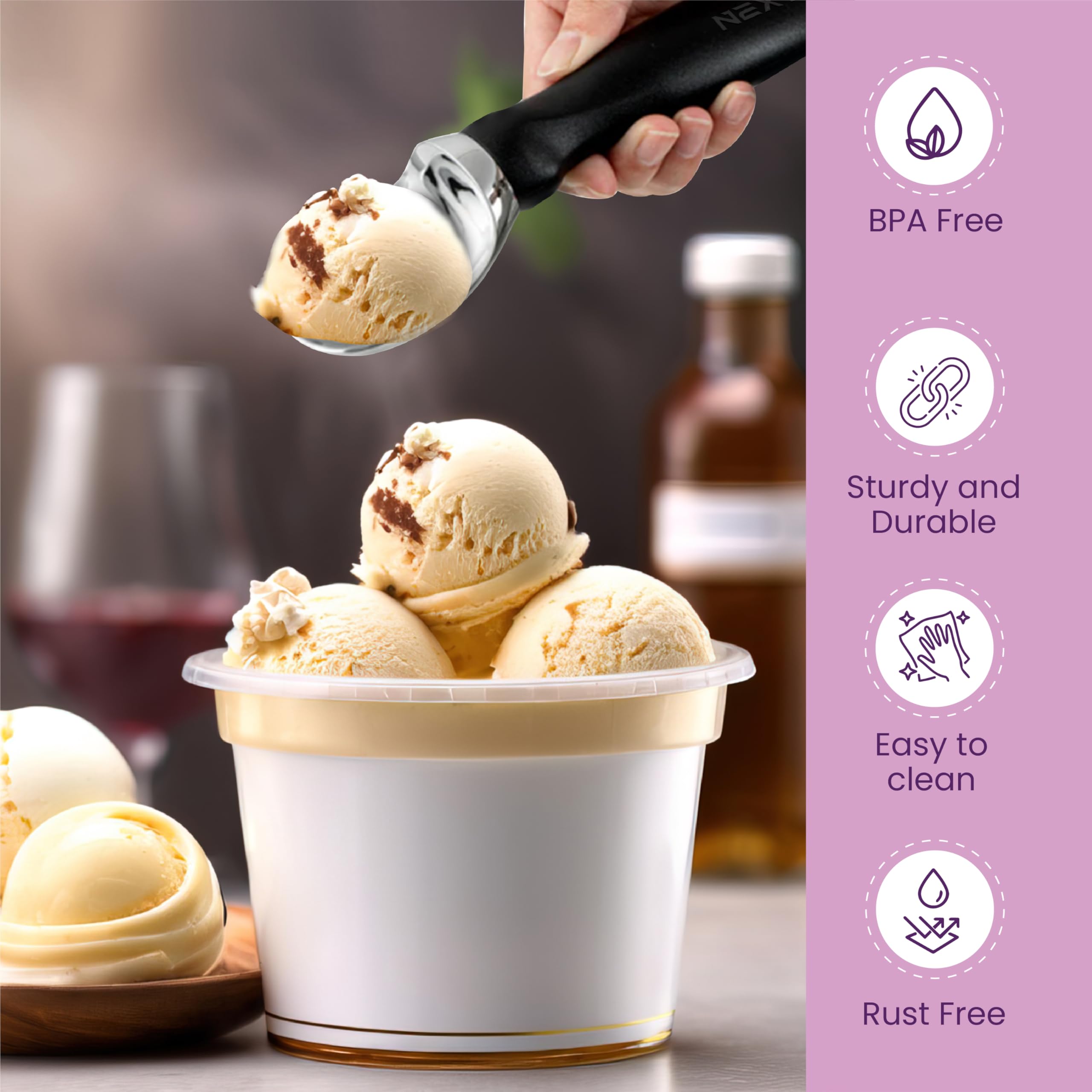 Nextop Cuchara de helado con mango cómodo, cuchara ergonómica, cucharas redondas de metal perfectas y duraderas, ideales para helado, sorbete, gelatina, perfecto para uso doméstico, esencial de cocina