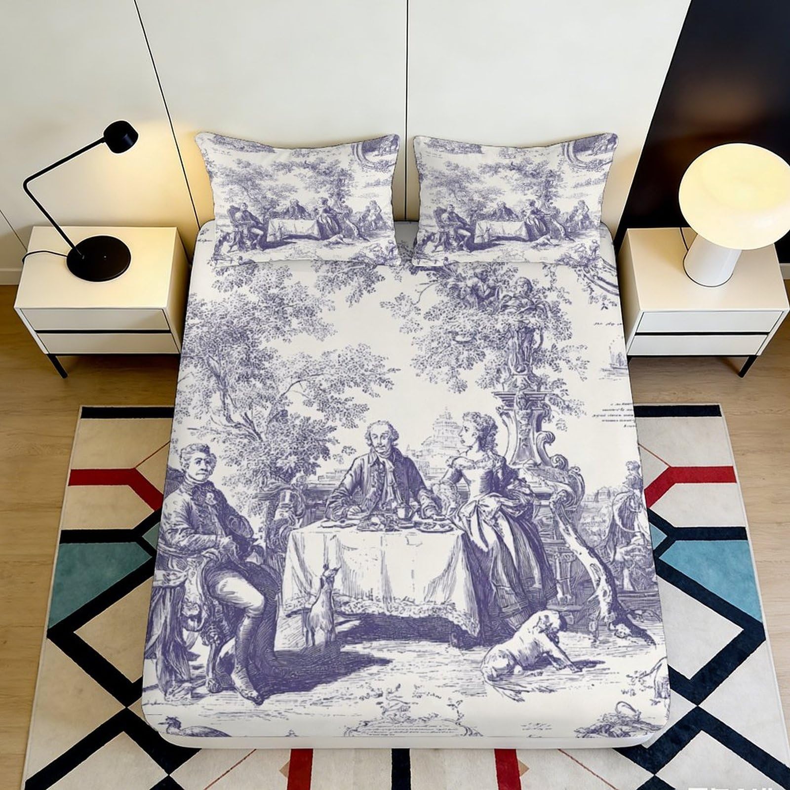 3D Printed Vintage Pastoral Art Fitted Sheet Microfiber Soft Breathable Baroque Scene Mattress Cover for Bedroom Decor 120x200x25cm
