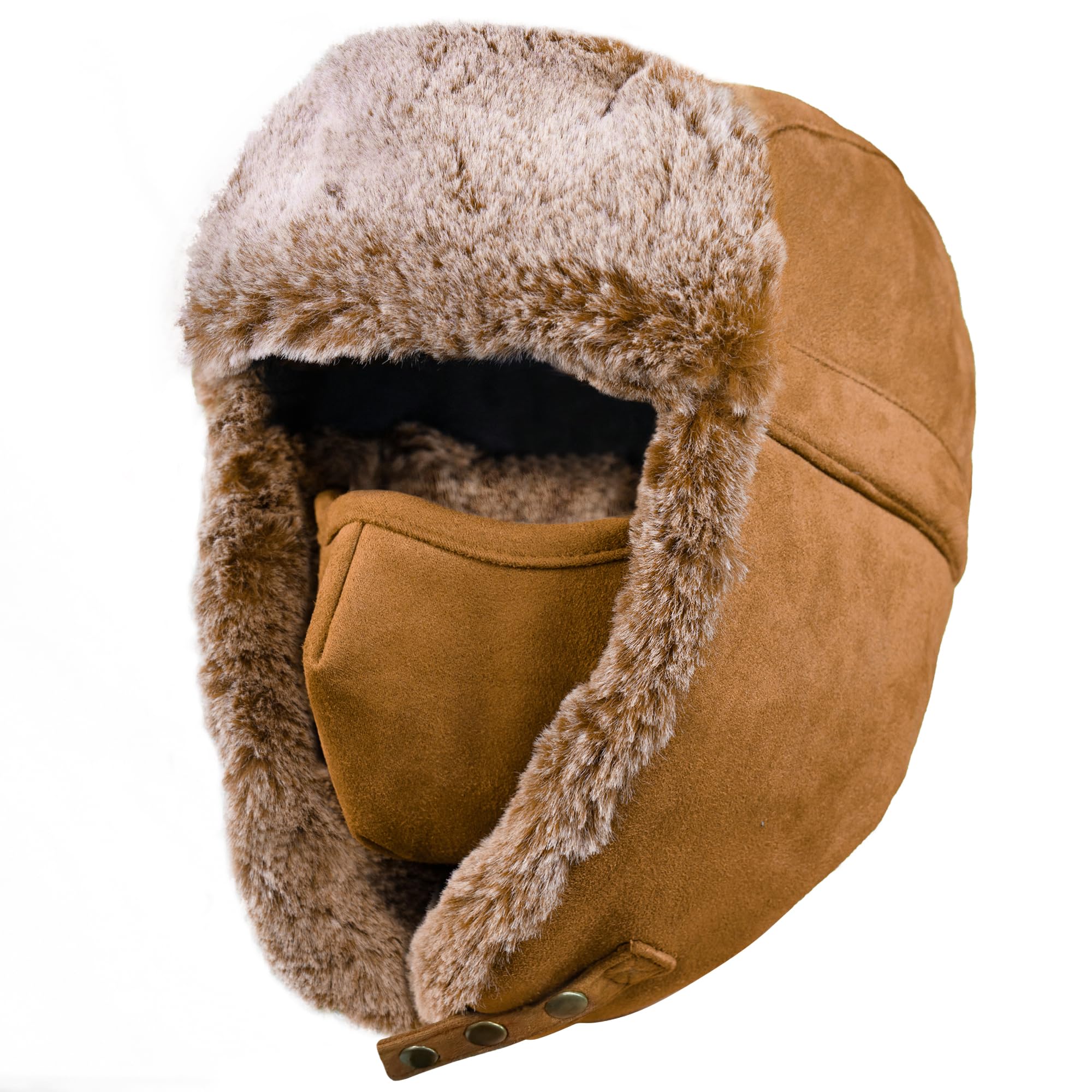 Unigear Winter Bomber Hats, Faux Fur Warme Hats Windproof Trooper Trapper Hat Aviator Caps with Ear Flap and Windproof Mask for Skating, Skiing, Hunting or Daily Use Brown