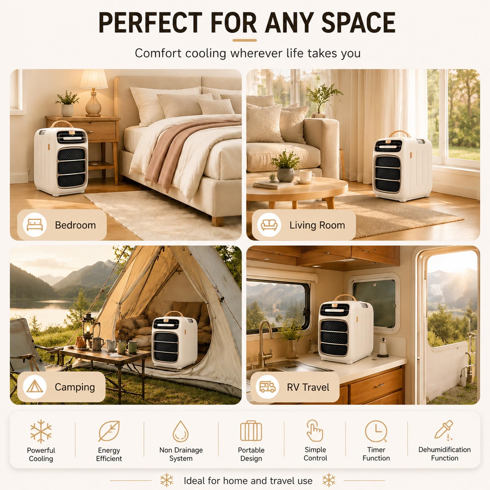 MIAOXIAOLONG Condizionatore Portatile con Riscaldamento – 420W/800W Compatto, Raffredda d'Estate, Riscalda in Primavera E Autunno, per Tende, Camper E Garage Tutto L'Anno OnlyCooling