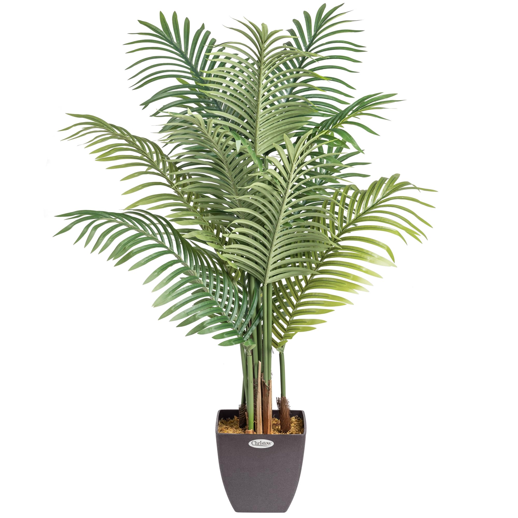 CHRISTOW Artificial Areca Palm Tree, Fake House Plant for Home Decoration, Lifelike Leaves and Husky Natural Looking Stems, Weighted Pot, Indoor Outdoor (120cm / 4ft)
