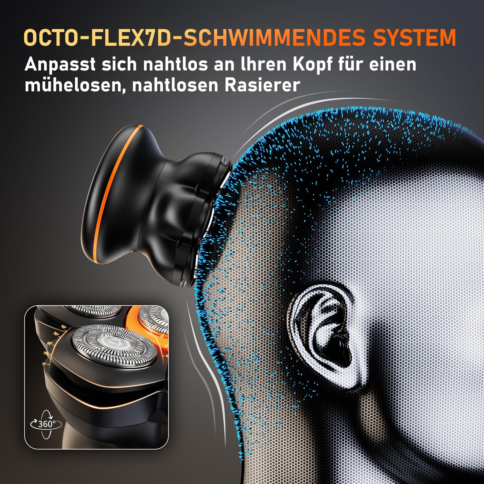 MAXGROOM Glatzen Rasierer Herren, 7D Flexibler Glatzenrasierer, Wasserdichter Kopfrasierer Glatze mit Magnetische Kopf, Lange Batterielebensdauer, Leicht zu Reinigen Head Shaver,Rotationsrasierer
