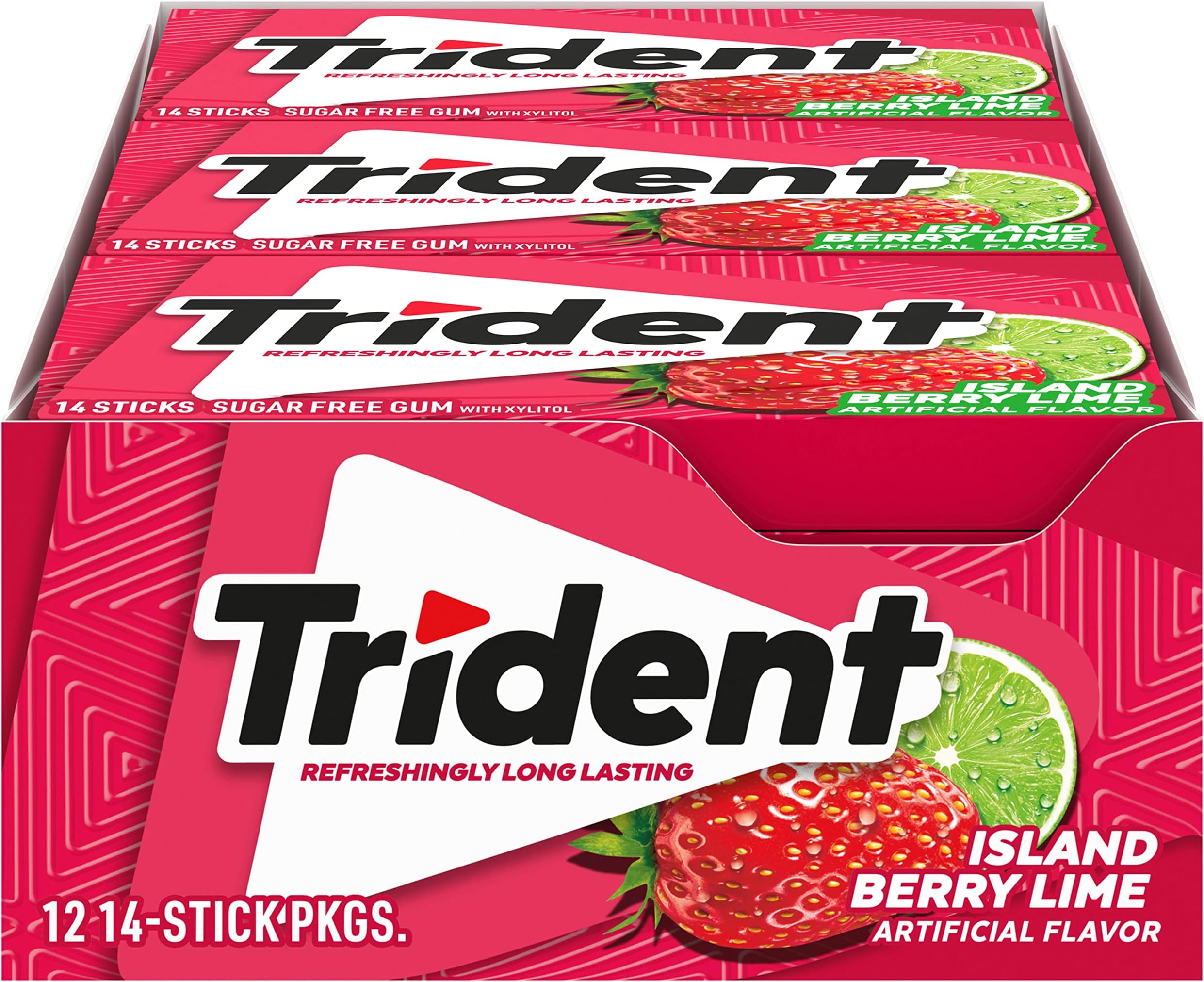 Island Berry Lime Artificial Flavor Sugar Free Gum with Xylitol, 14 Sticks, 12 Pack علكة ترايدنت آيلاند بيري لايم بنكهة صناعية خالية من السكر مع إكسيليتول