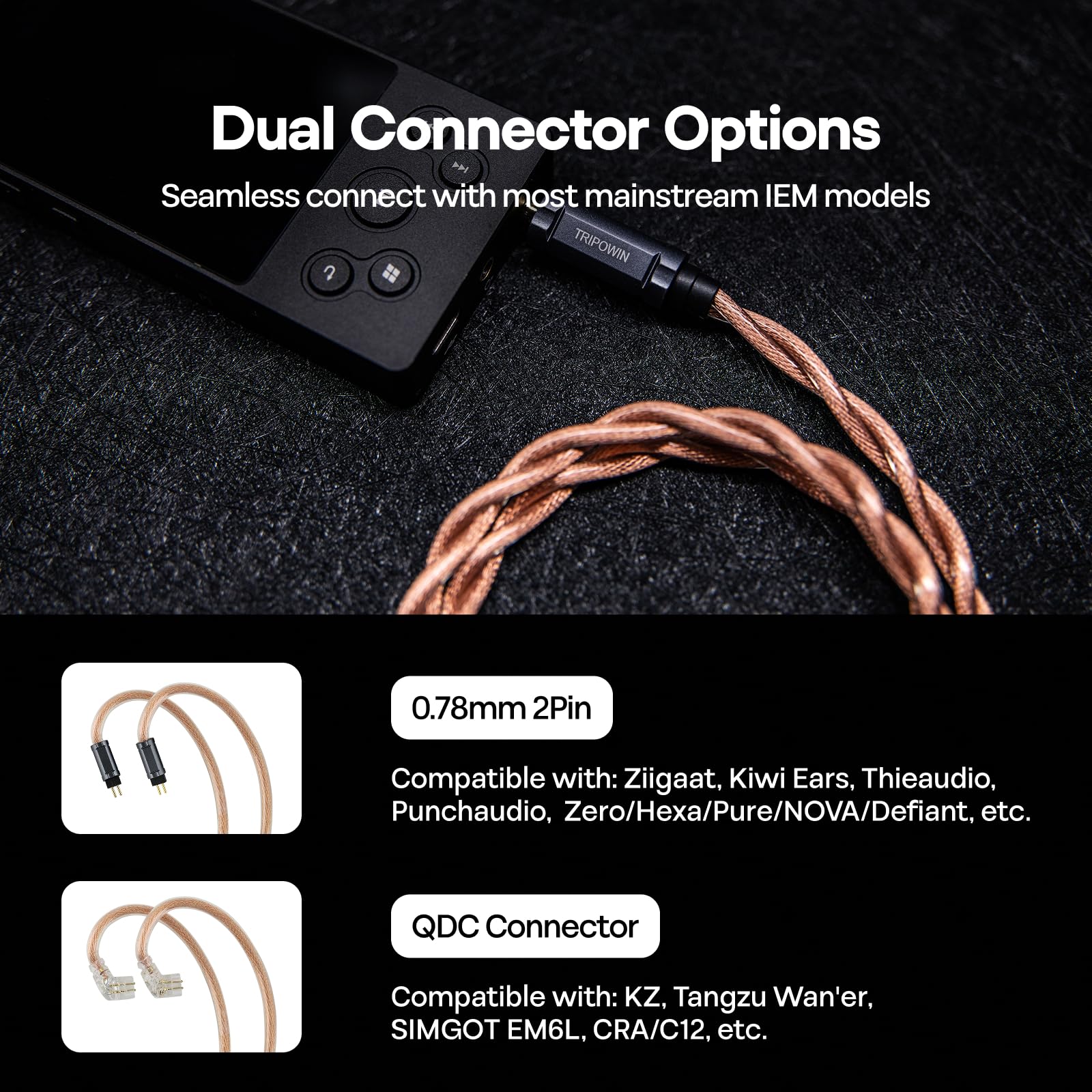 Linsoul Tripowin Nimbus Cavo IEM Ibrido in Rame Monocristallino, Filo di Ricambio per Cuffie HiFi LITZ TYPE5 e AWG 19 per In Ear Monitor e Auricolari con Cavo (2Pin Incasso) | Litz TYPE5 & AWG 19 Cavo auricolare, cavo di ricambio HiFi per monitor in-ear e