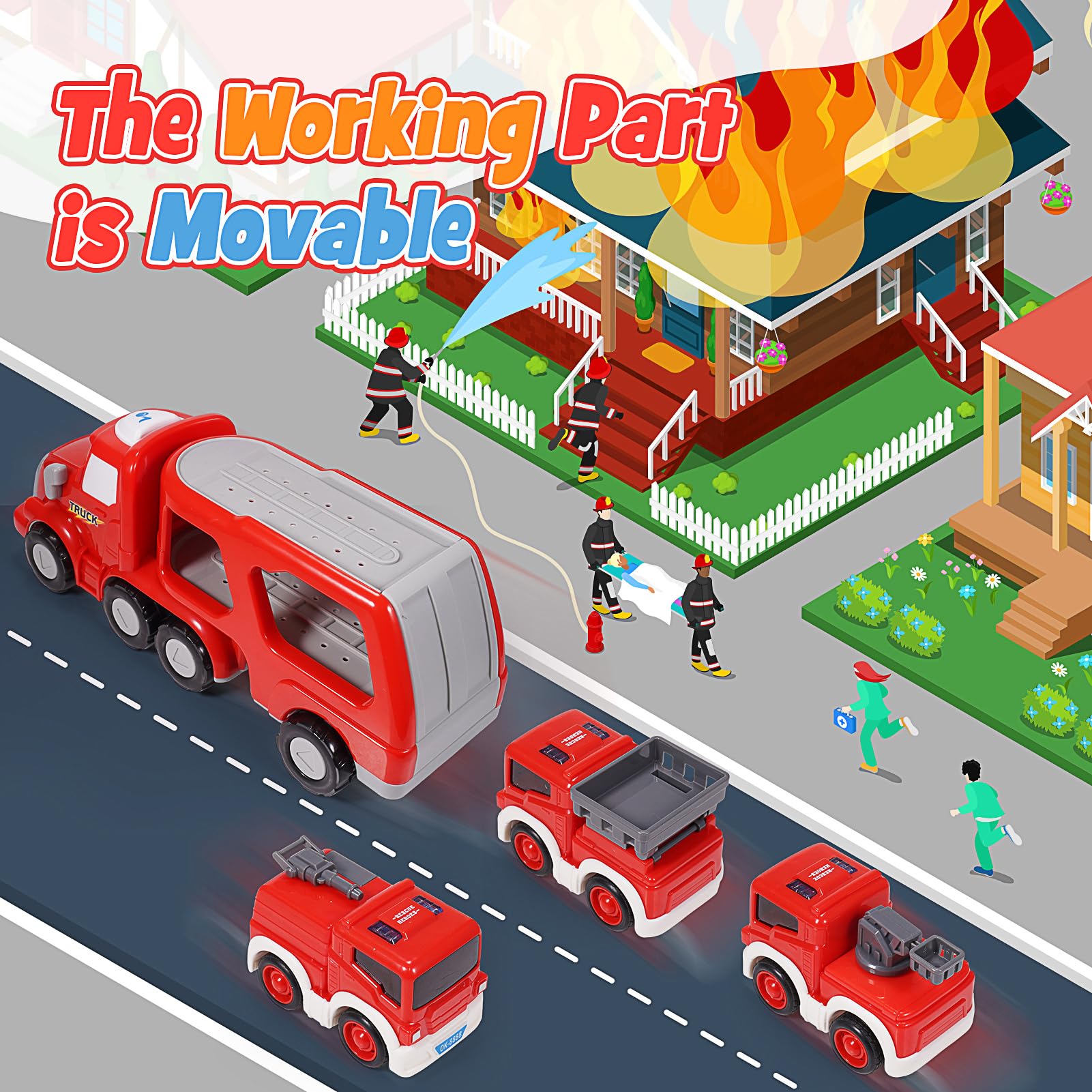 EUCOCO Giochi Bambini 1 2 3 4 5 6 Anni, Camion Pompieri Giocattolo Giocattoli Bambino 1-6 Anni Camion Giocattolo per Bambini Regalo Bambino 1-6 Anni Cars Macchinine per Bambini Regalo Compleanno 1-6