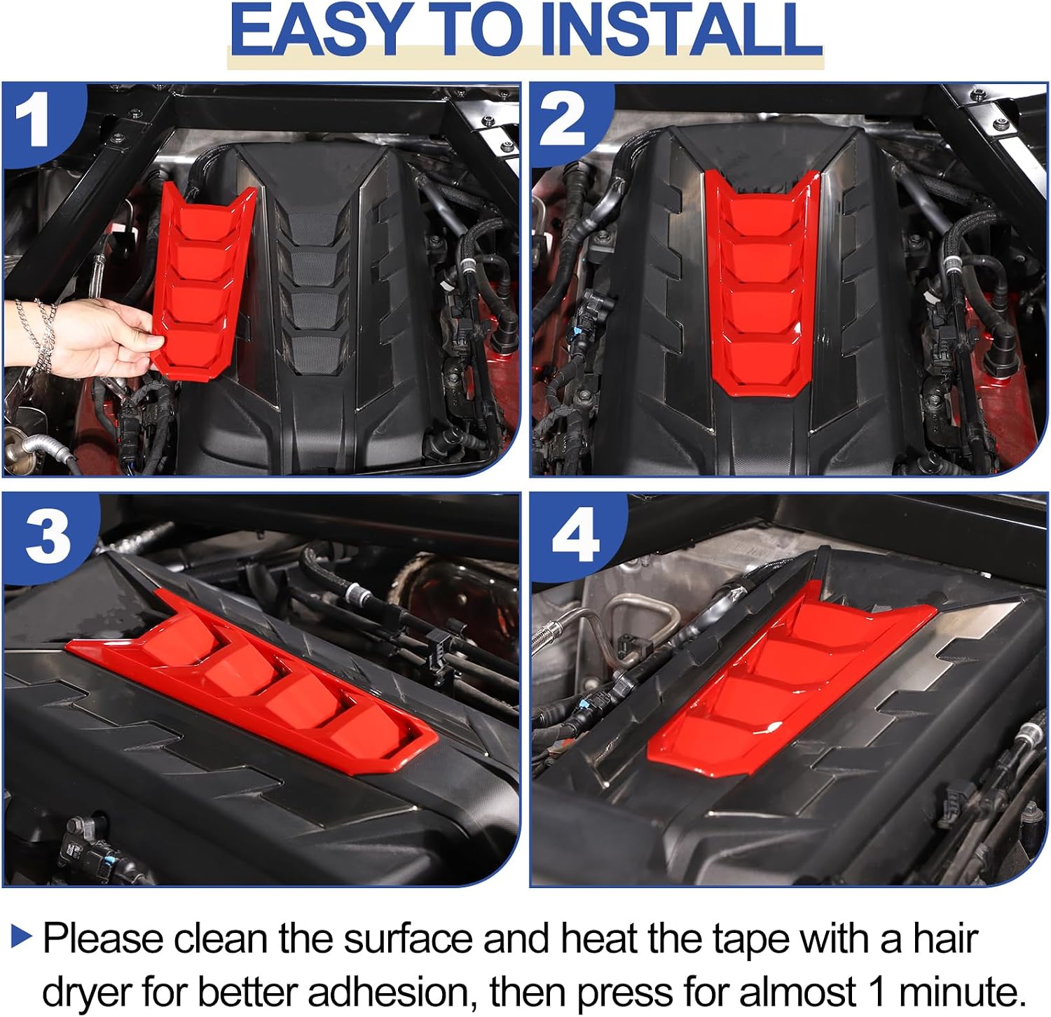 Daeiclru Engine Shroud Cover Panel Trims Compatible with Chevrolet Corvette C8 2020-2023, ABS Plastic Engine Bay Panel Cover (Red)