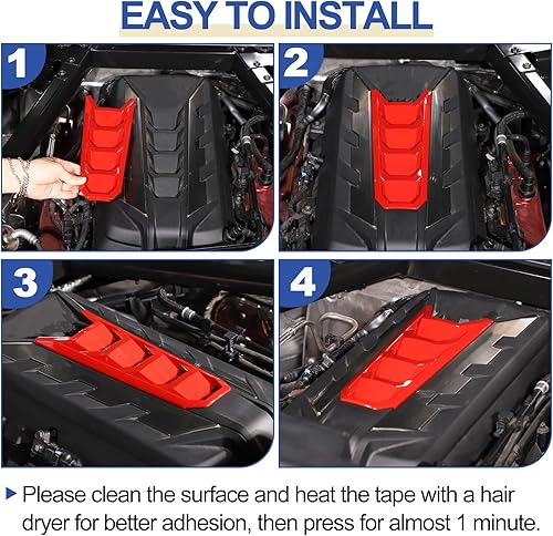 Miniatura 7 de Daeiclru Cubierta de cubierta de motor compatible con Chevrolet Corvette C8 2020-2023, cubierta de panel de bahía de motor de plástico ABS (rojo)