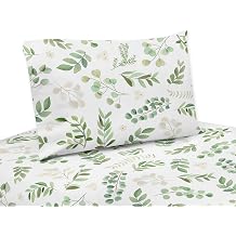Sweet Jojo Designs مجموعة أوراق الملكة الزهرية - 4 مجموعة قطعة - أخضر وأبيض Boho Watercolor Botanical Woodland Tropical Garden