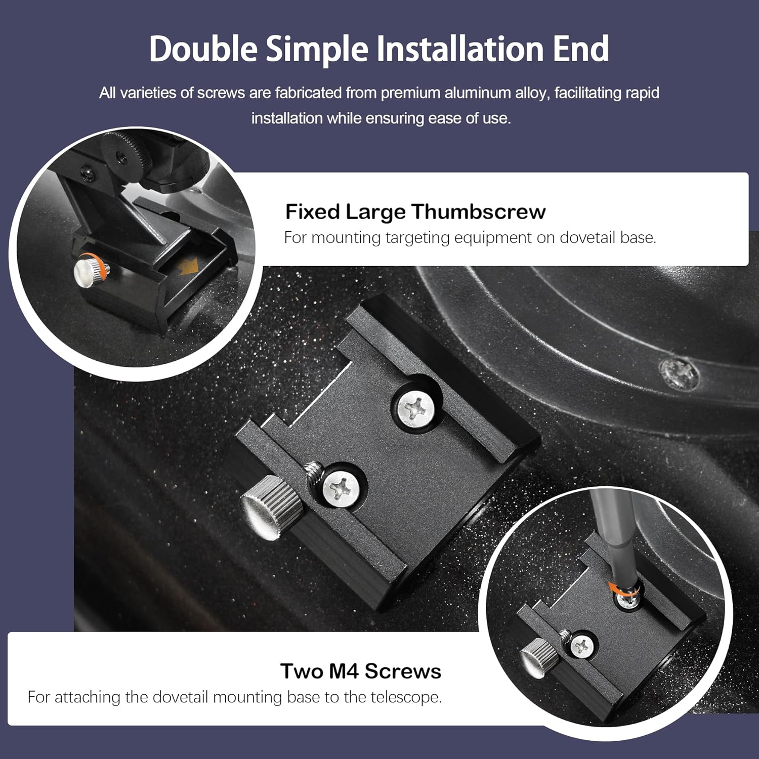 Astromania Dovetail Mounting Base with 2 Holes for M4 Screws - Bundle with - Guide Scope 50mm