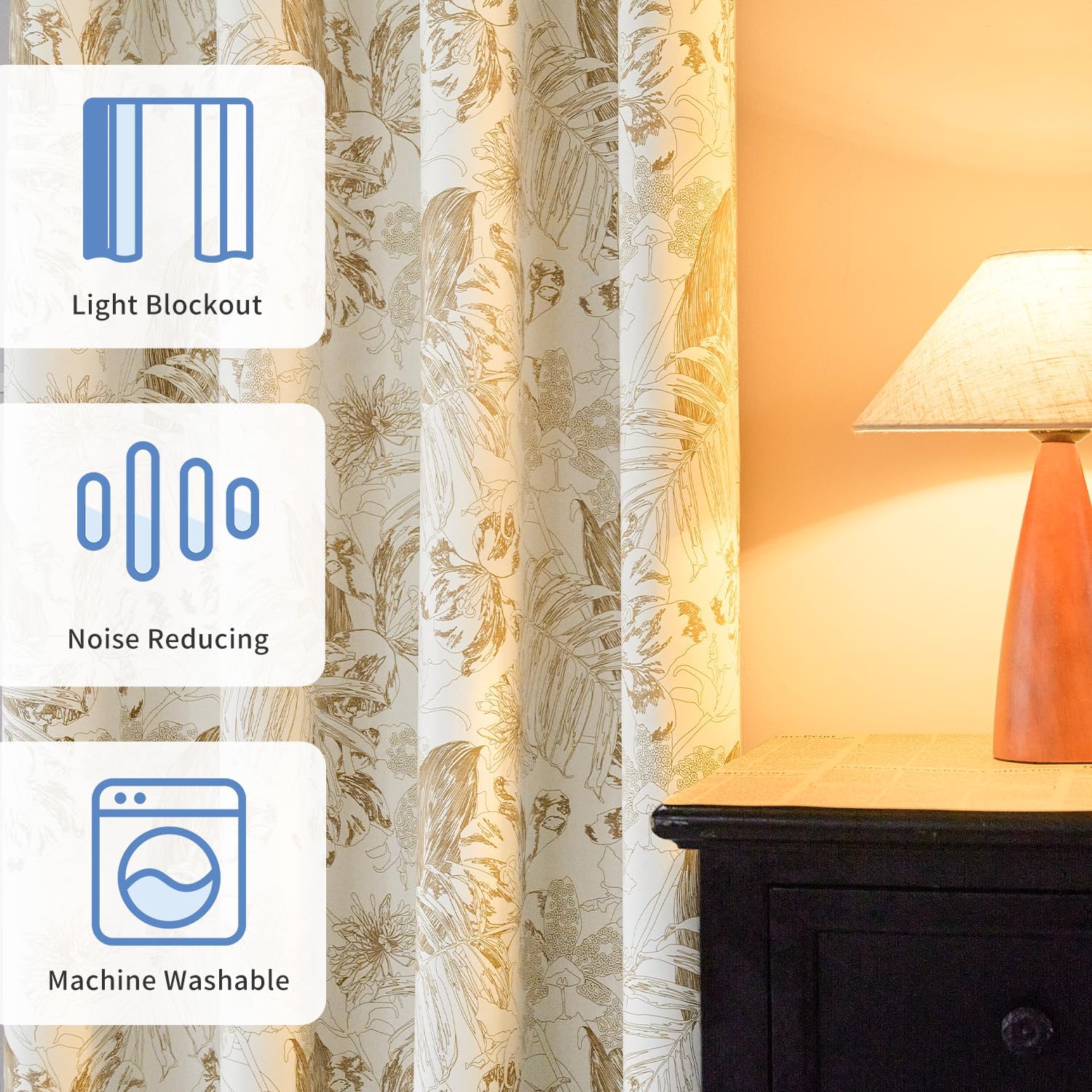 Monstera Printed Blackout Curtains for Livingroom Bedroom Grommet Thermal Insulated Room Darkening Window Drapes with Black Liner, Set of 2 Panels, 52x84 Inch