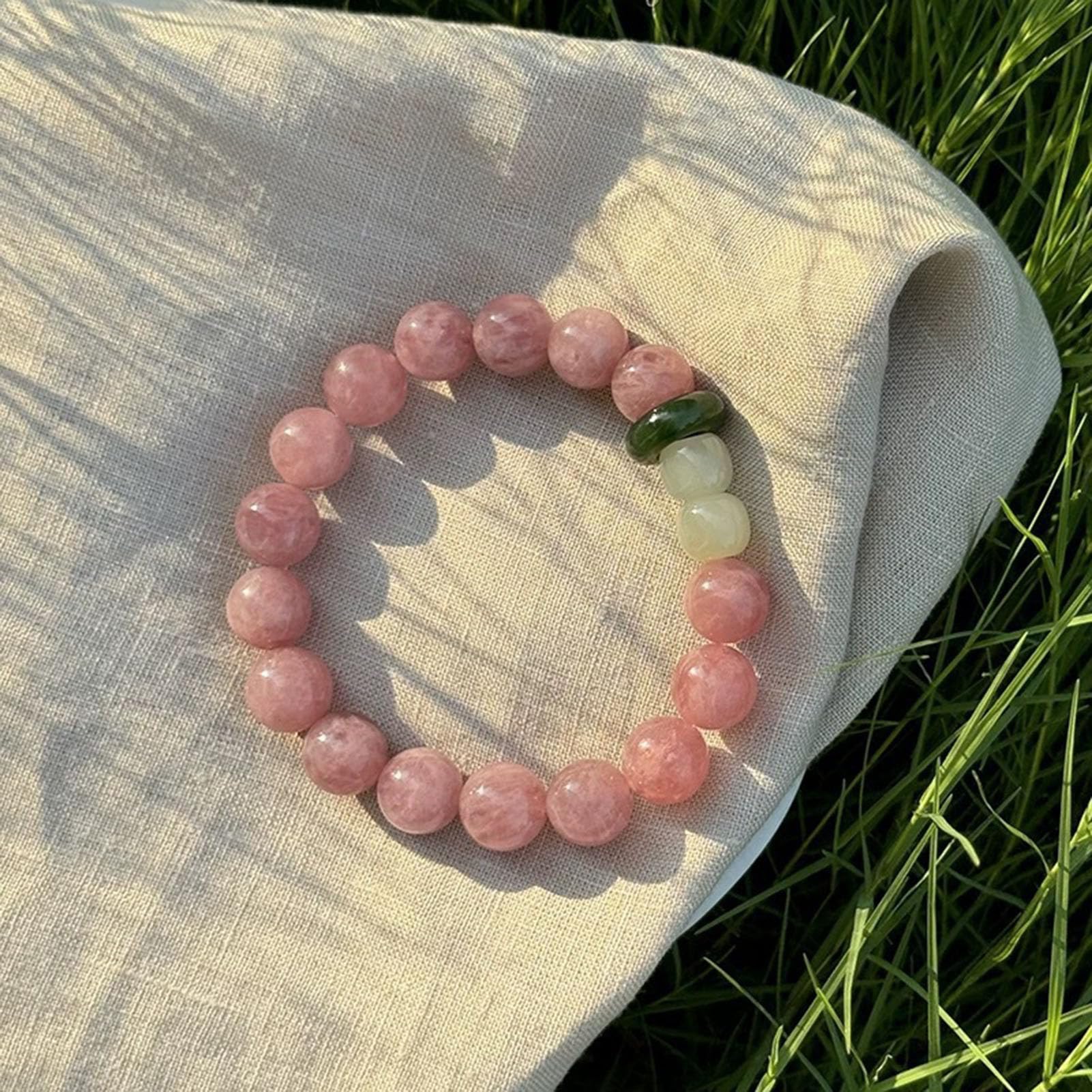Bracciale Elasticizzato Fatto a Mano con Pietra preziosa Rosa Naturale Braccialetti Naturali Bracciale con Quarzo Rosa, per Amore, energia positiva, Meditazione Yoga Unisex,11MM