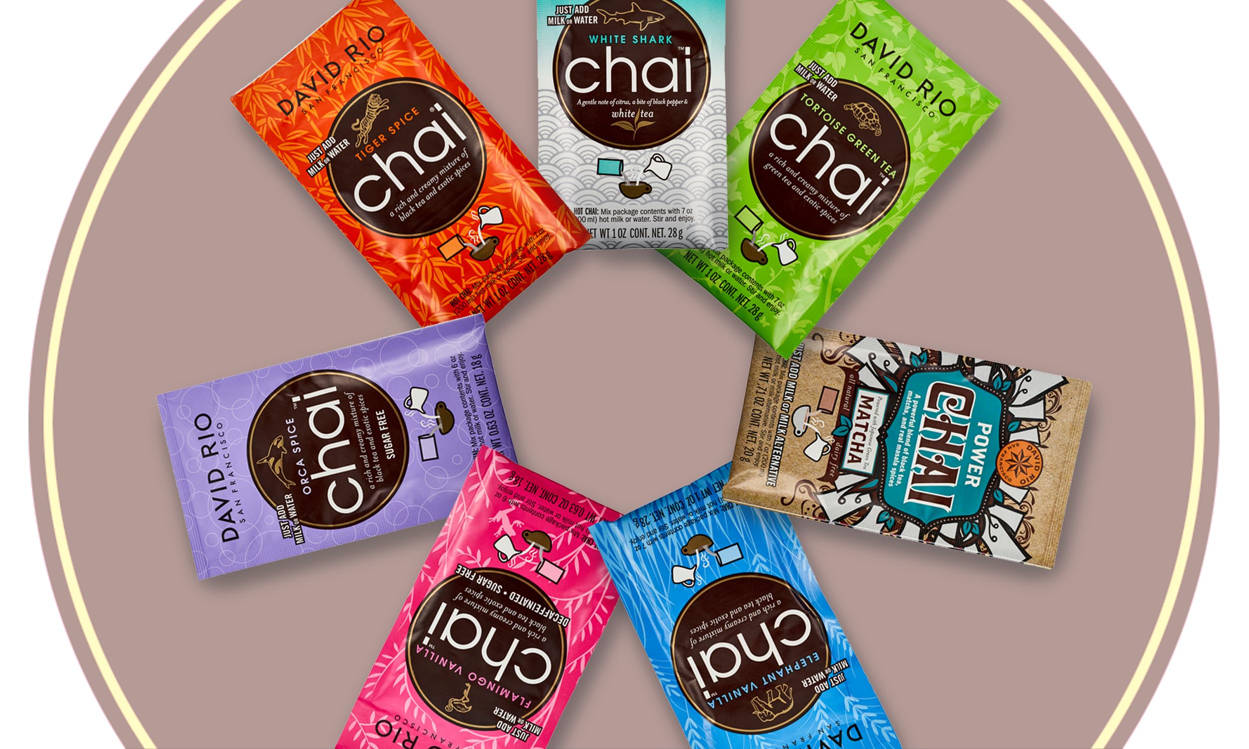 David Rio Elephant Vanilla Chai Flamingo Vanilla 7 Variety Tea Sampler 168g Chai Tea