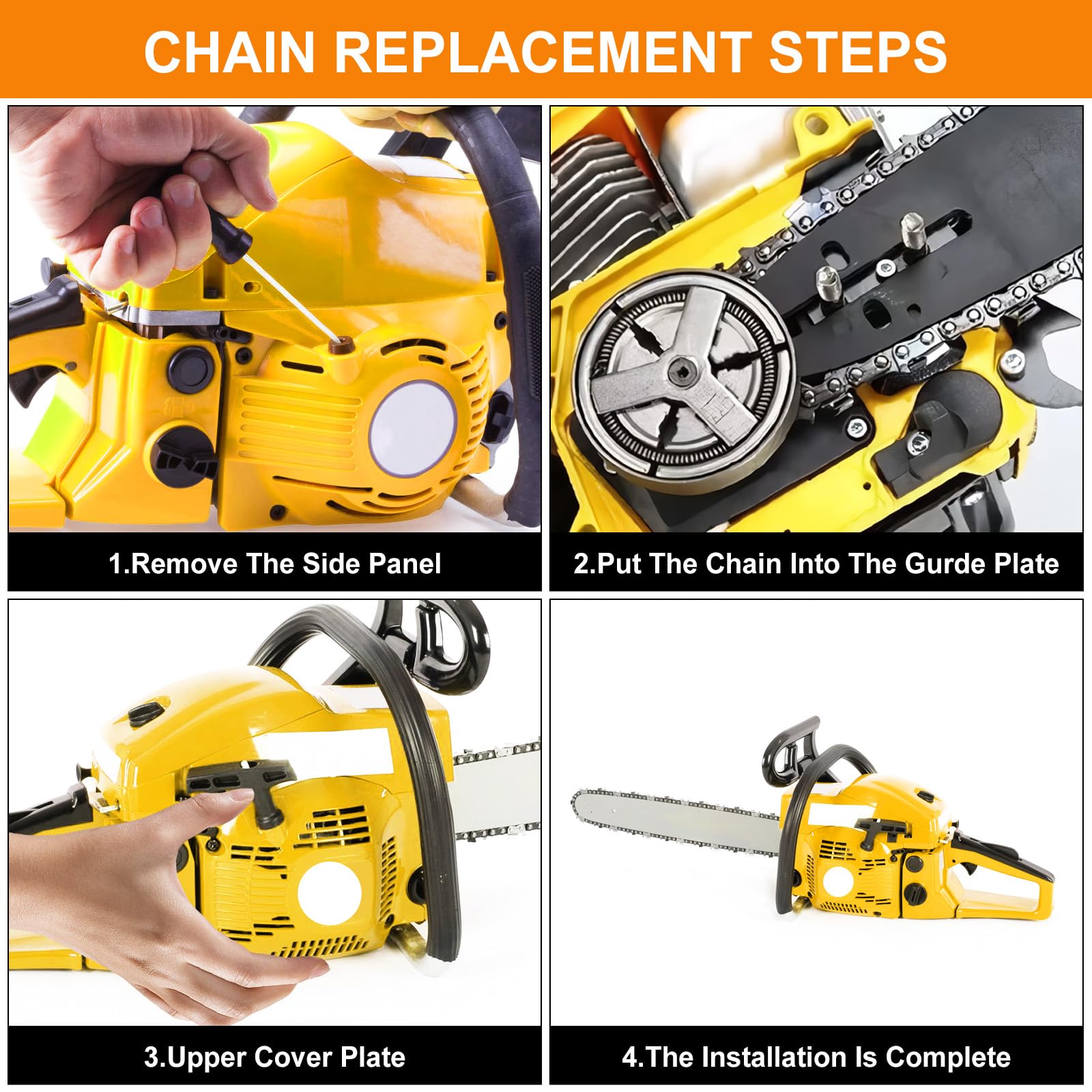 Guide Et Chaînes Tronçonneuse 40cm - 4 Chaînes 57 Maillons Pas 3/8"