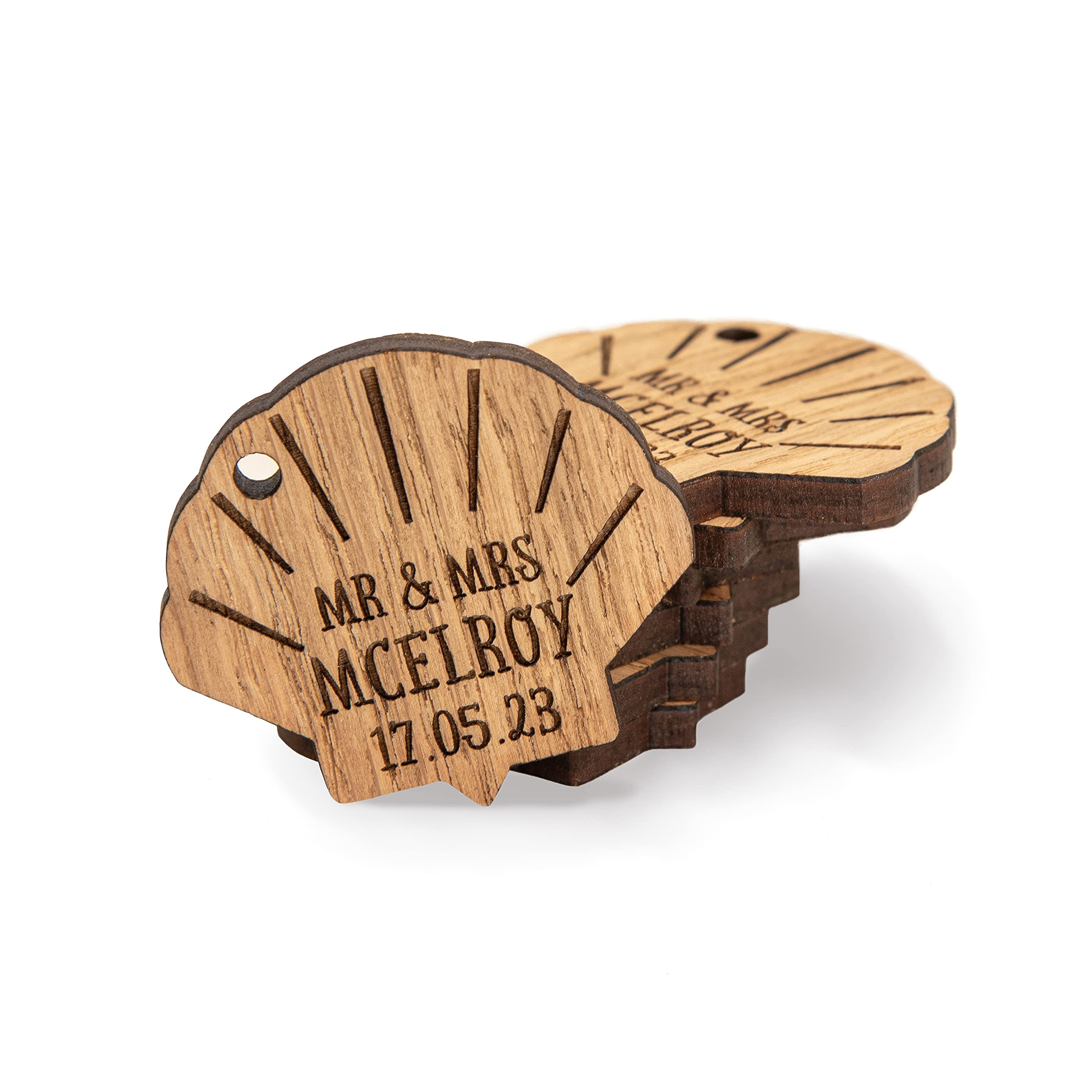 Wedding favour tags personalised wooden sea shells beach wedding decorations for invitations or decor for your wedding day/engagement or anniversary