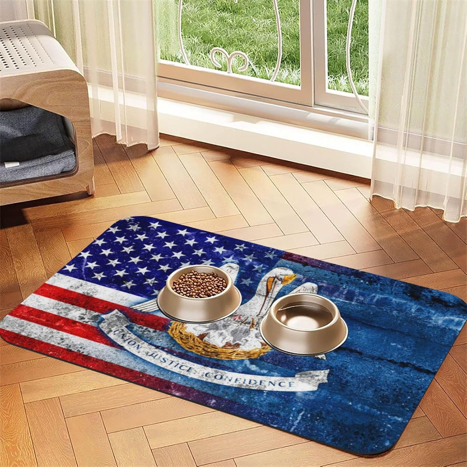American Flag Pet Feeding Mat-Absorbent Quick Dry Pet Cat Dog Food Mat Non Slip Waterproof Rubber Dish Placemat