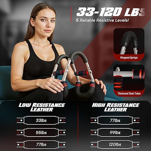 Miniatura 5 de Twister - Entrenador de brazo para hombres y mujeres, equipo de entrenamiento ajustable de pecho de 30 a 120 libras, con 4 resortes y póster de