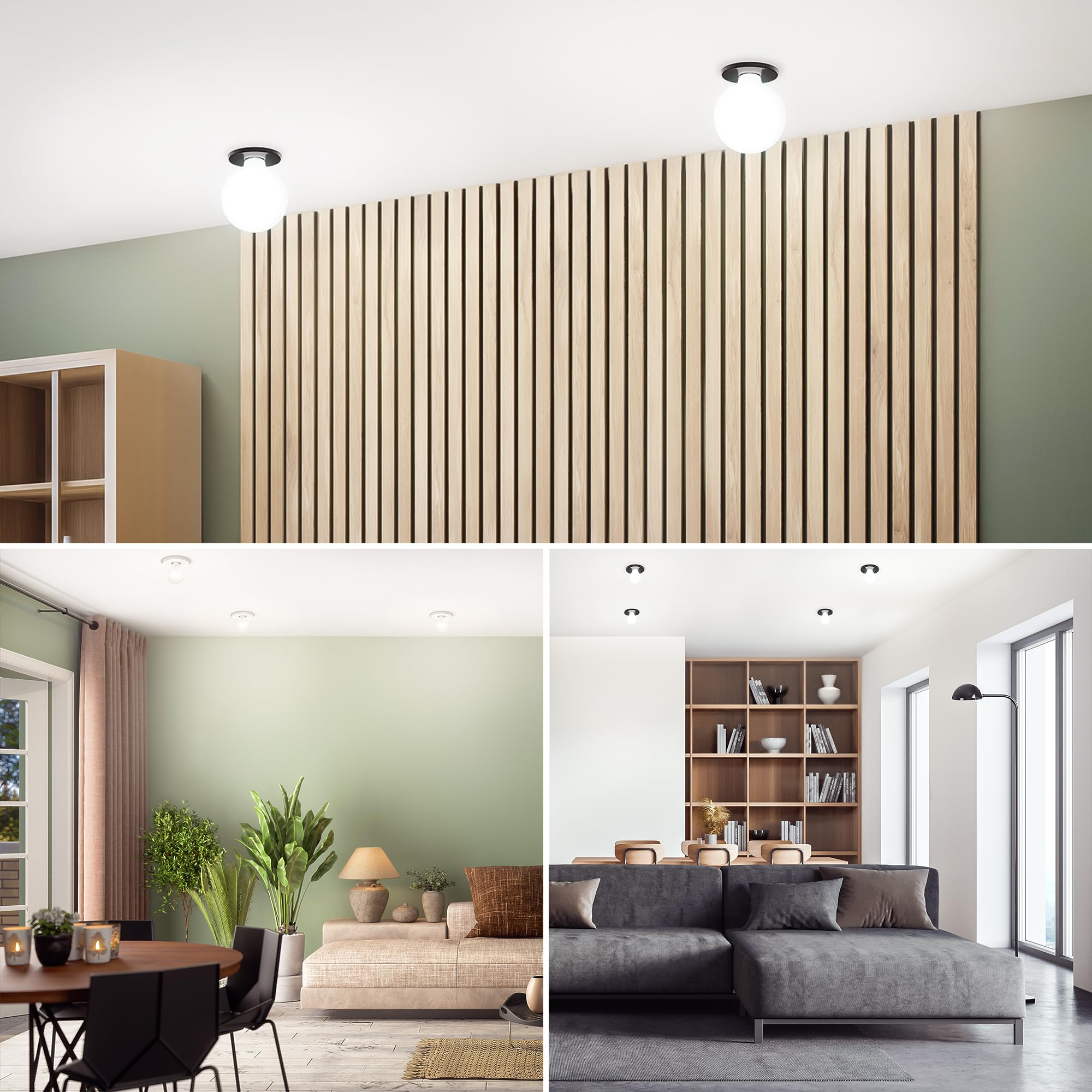 ledscom.de 10x plafonnier encastré TELA, porcelaine, noir brillant, rond, 99mm Ø, 1x E27 max. 60W