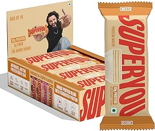 SuperYou Cheese Protein Wafer Bars (Pack of 10)|10g Protein, 3g Fiber, No Added Sugar|Yeast Fermented Protein|Energy Bars|Crunchy Wafer Bar|100% Vegetarian|No Palm Oil|400g