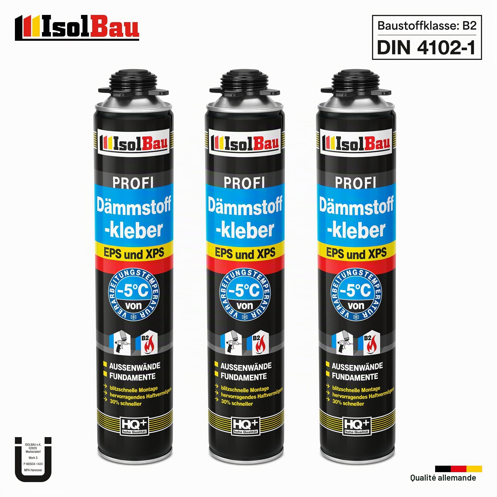 Isolbau Colle isolante B2 - 3 x 750 ml de colle périmétrique pour panneaux EPS et XPS - Mousse adhésive en polyuréthane 1K pour fixer et isoler