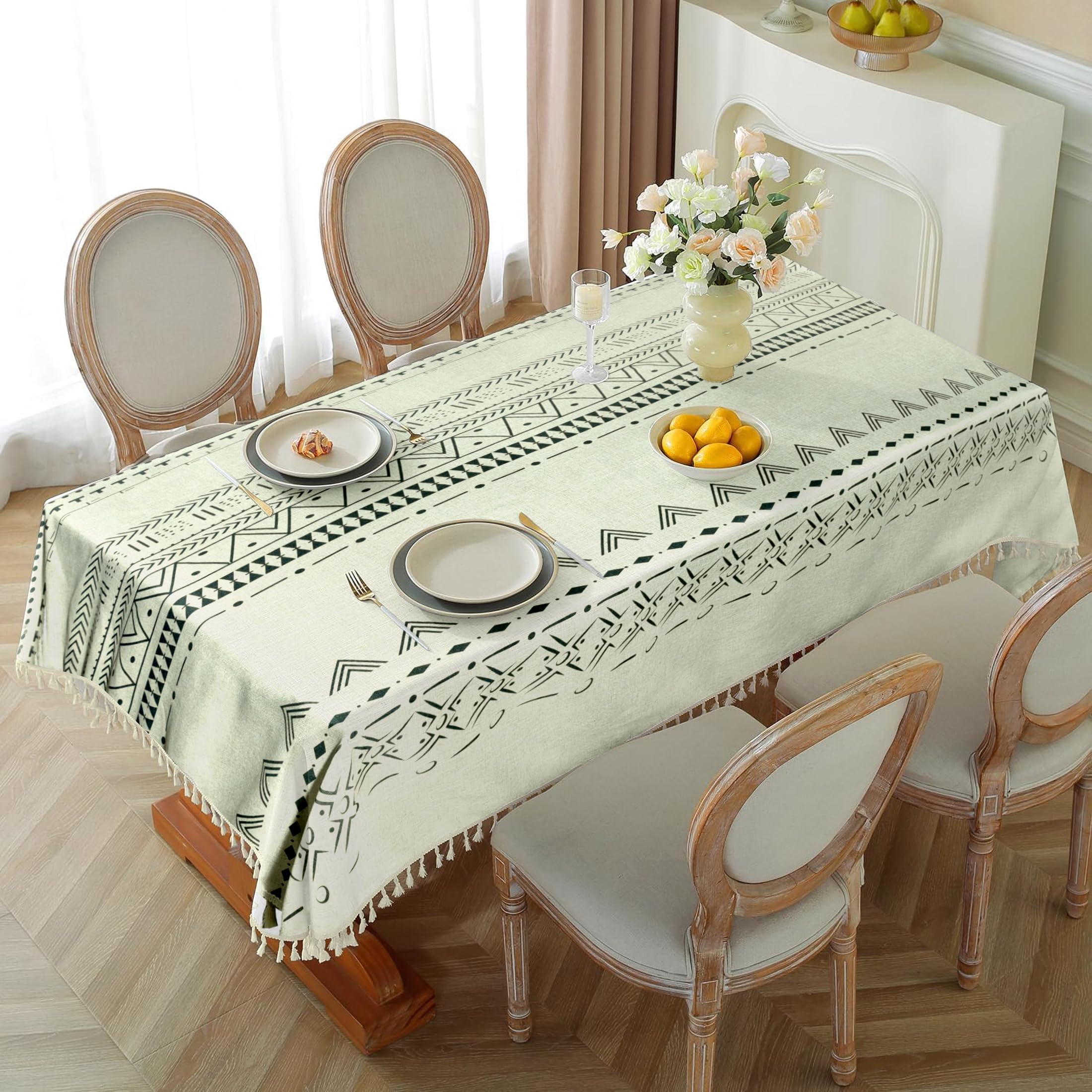 Cortina Tablecloth for Dining Table Waterproof Table Cover, Cotton Linen Fabric Rectangle Tablecloth (Boho-Black, 6 Seater) | Cotton linen fabric with waterproof surface for dining tables, rectangle shape, Boho-Black, sized for 6 seater-image-21