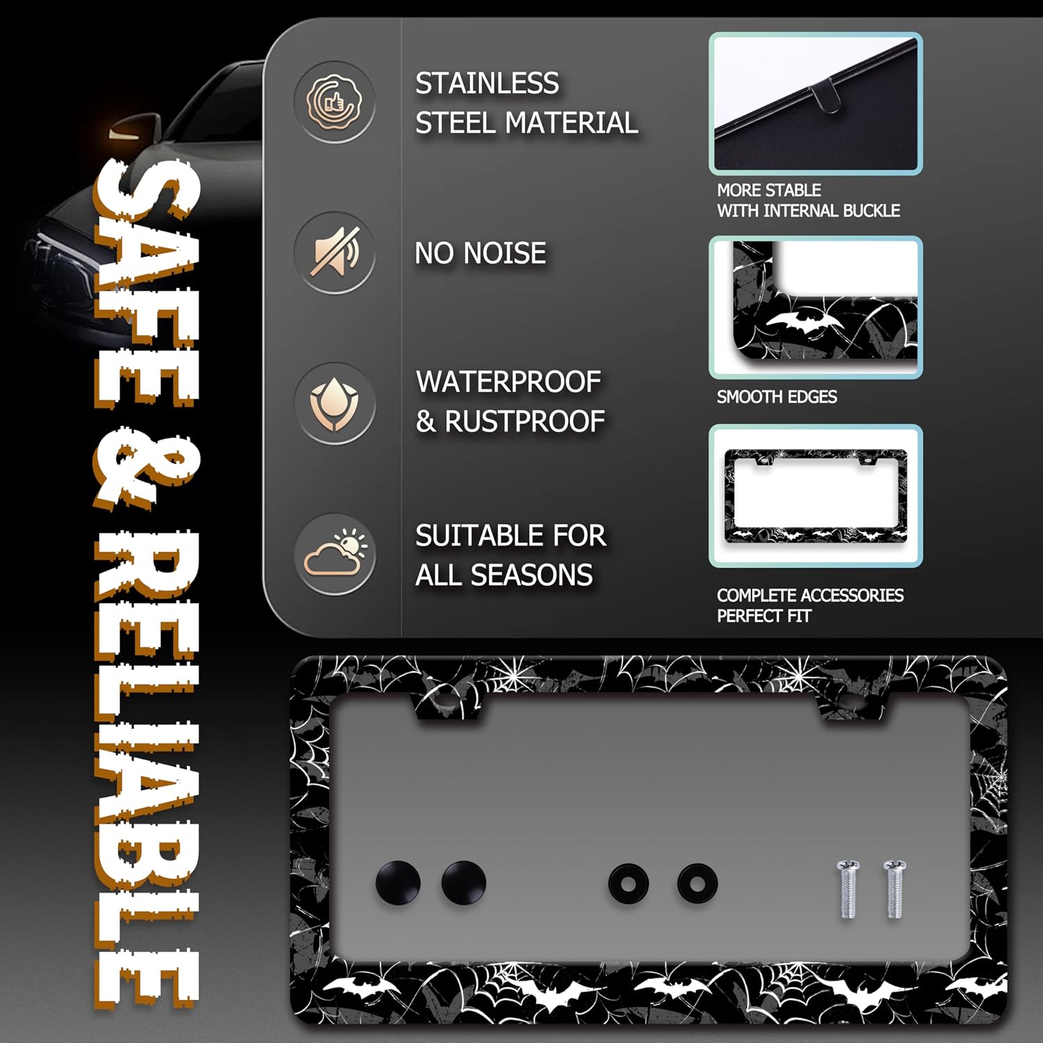 Bat Spider Web License Plate Frame Gothic License Plate Holder 2 Holes image 2