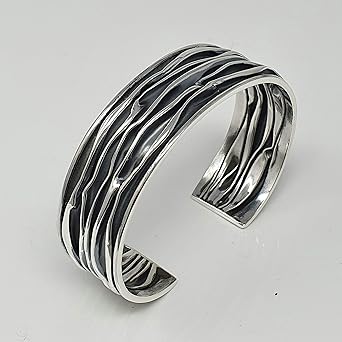 Pulsera De Plata De Ley 925 Con Diseño Floral - Ajustable, Puño Abierto, Para Mujer