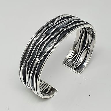Treasure Bay Pulsera De Plata De Ley Gruesa Para Mujer, Talla única, Plata De Ley, Sin Piedra