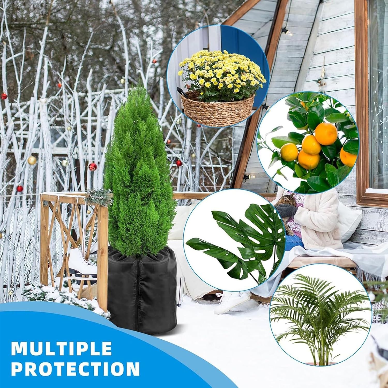 2 Pcs Plant Winter Protective Basin Cover, Frost-Proof Winter Potted Plant Cover, with Drawstring and Zipper, Outdoor Fruit Trees, Bonsai Plants, Shrubs, 45x50cm