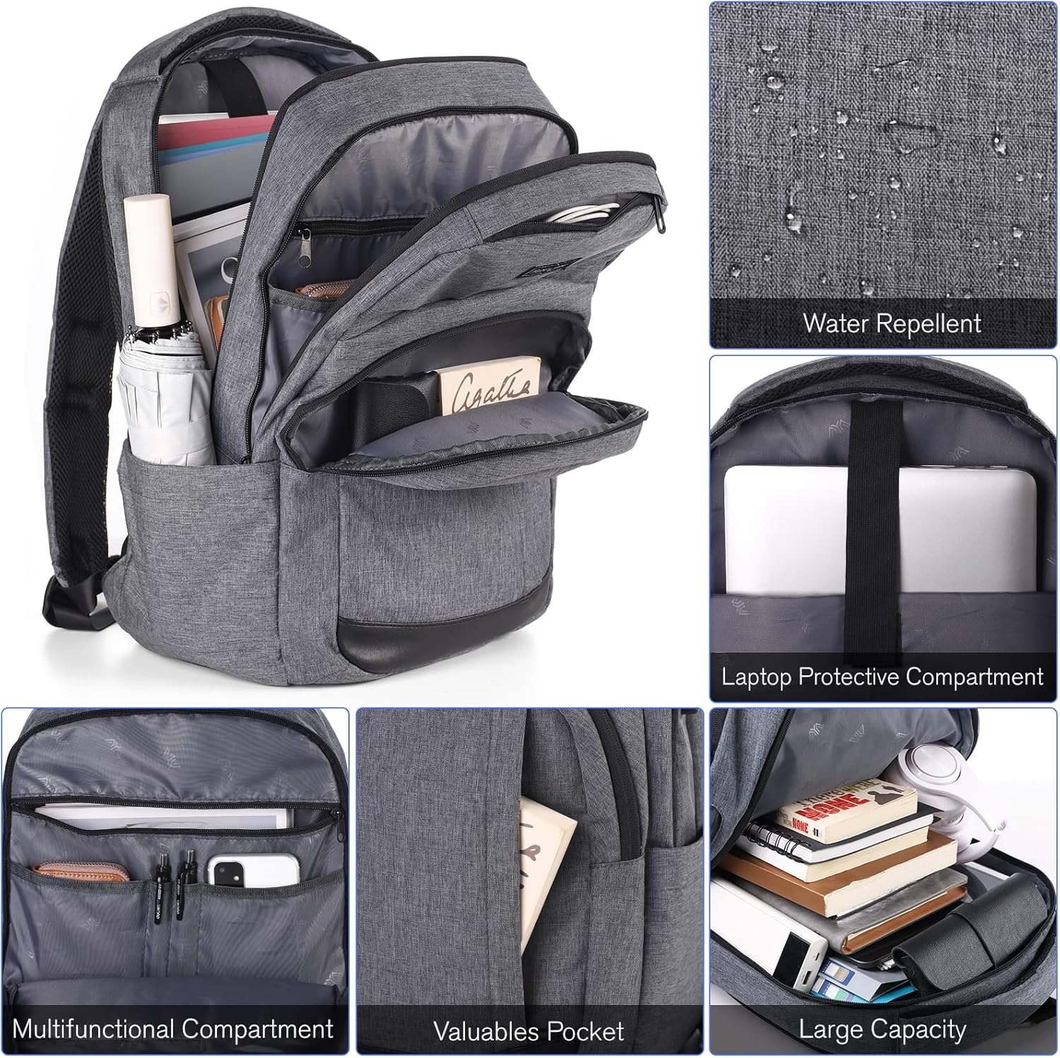 Bookbag School Backpack, Travel Backpack Anti Theft Laptop Backpack with USB Charging Port Water Resistant College Fits 15.6 Inch Notebook Over 3 Years Old