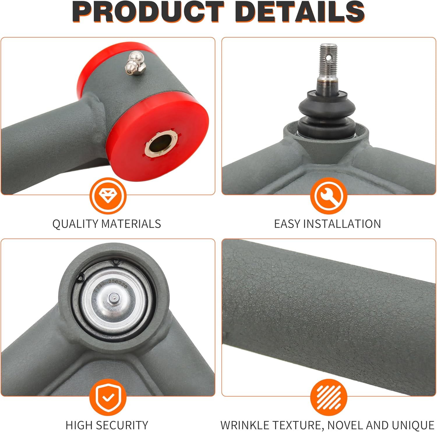 Front Upper Control Arms for Toyota Tundra 2007-2021, Toyota Sequoia 2008-2022, 2-4" Lift Tubular Suspension Control Arm, Replacement OEM Factory Suspension Arms, Wrinkle Gray