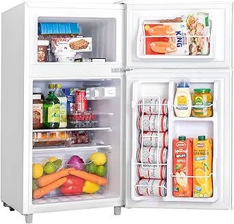 3.5 Cu.Ft Mini Fridge with Freezer, 2 Door Small Refrigerator, 7 Level Adjustable Thermostat, Compact Fridge for Living Room,Office,Kitchen and Apartment