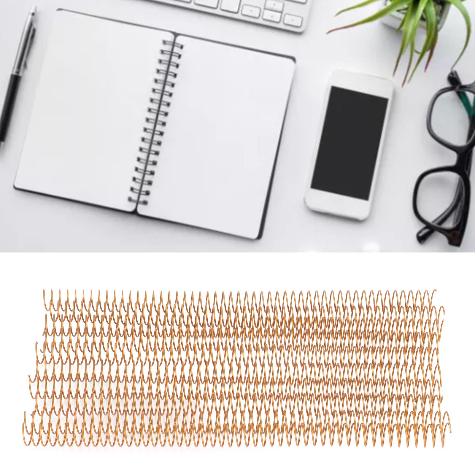 100 PCS Bobina di rilegatura a spirale, foglio di rilegatura, dorso del foglio di bobina per rilegare file di ingegneria, rapporti aziendali, documenti di ufficio, ecc. (Oro)