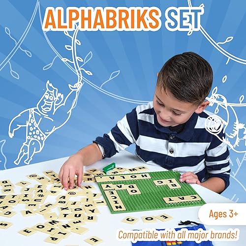 Miniatura 2 de Strictly Briks AlphaBriks y placa base verde de 10 x 10 pulgadas, 100 piezas, ladrillos de letras del alfabeto de 2 x 2, fácil de quitar,