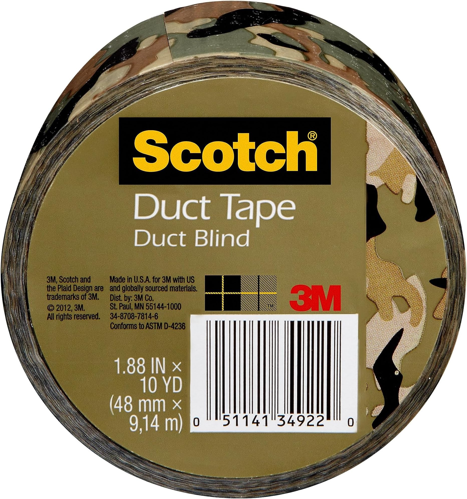 Scotch Duct Tape, Camo, 1.88 in x 10 yd, 1 Roll (910-CMO-C)