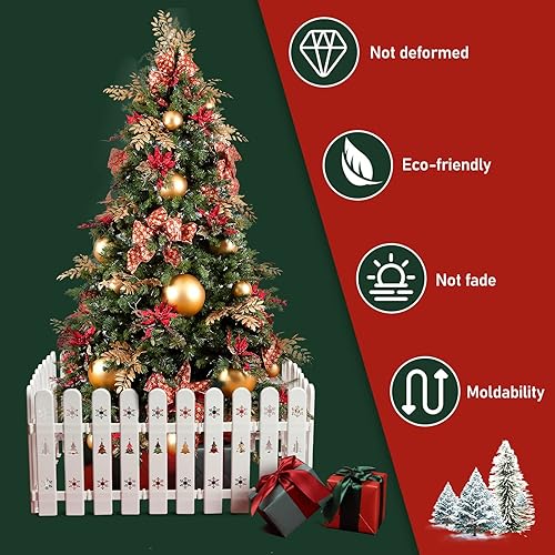 Miniatura 3 de Decoración de vallas de árbol de Navidad, 30 piezas de valla de plástico blanco para puerta del árbol de Navidad, borde de valla de árbol de