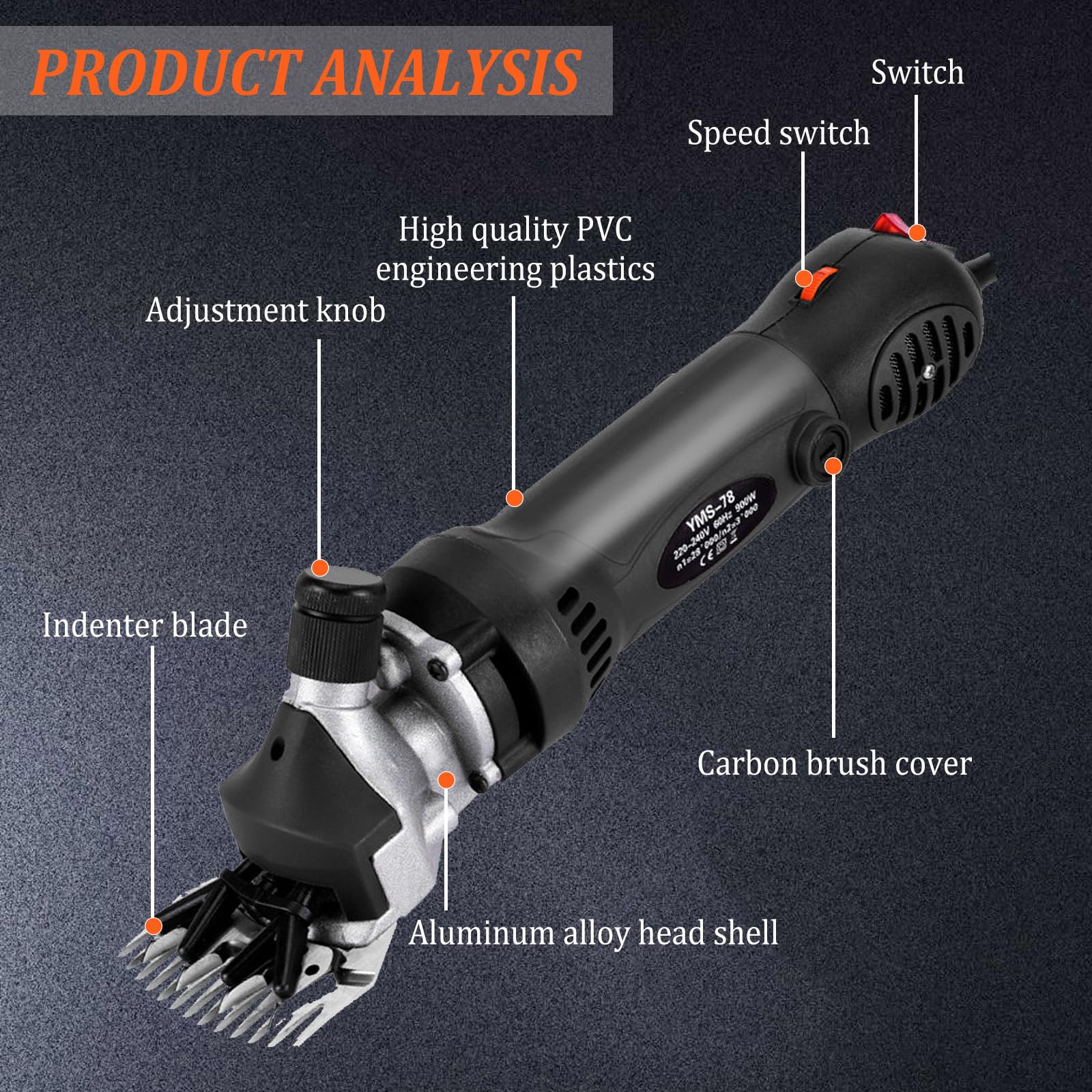 Tijeras Eléctricas para Ovejas 900W, 6-Velocidades Tijeras Profesionales para Ovejas, Cortadora de Pelo de Ganado de Granja,Ovejas, Lana, Cabras Corte de Pelo de Ganado de Granja