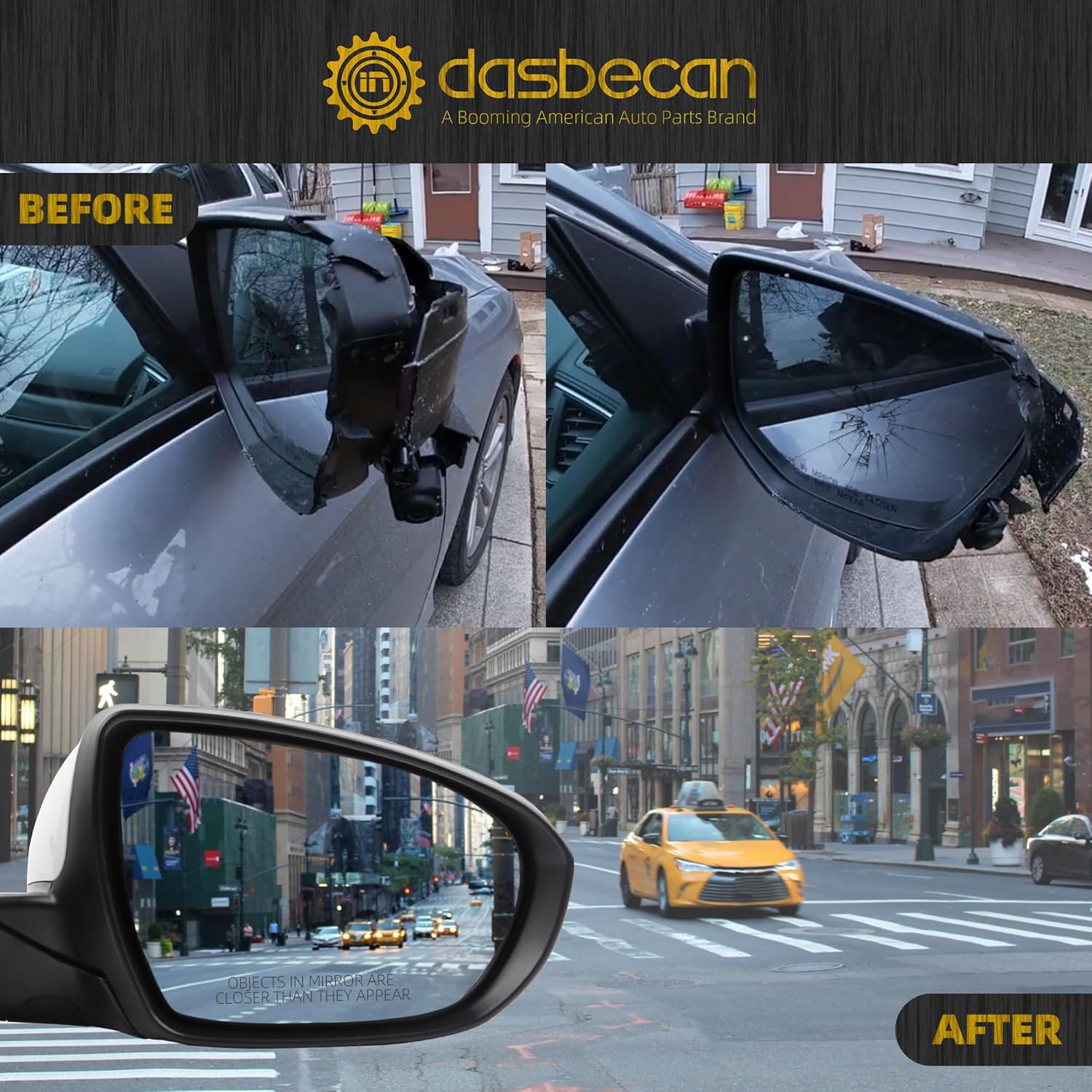 Dasbecan 5pins Passenger Right Side Mirror Compatible with 2011 2012 2013 Kia Optima Door Mirror with Turn Signal, Manual Folding, Power Glass Replace# KI1321152 87620-2T110 White Cover