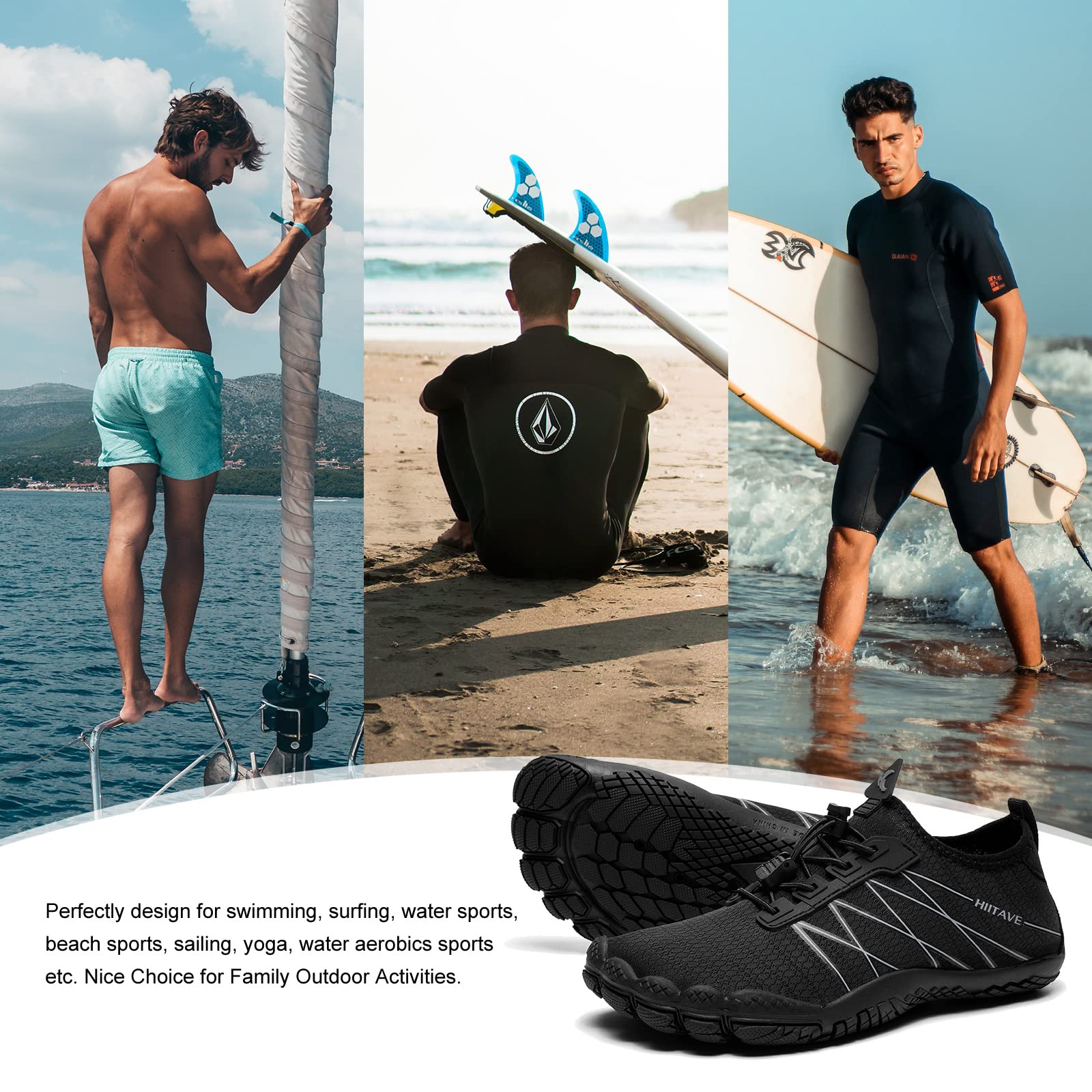 HIITAVE Men Barefoot Water Shoes Beach Aqua Socks Quick Dry for Outdoor Sport Hiking Swiming Surfing