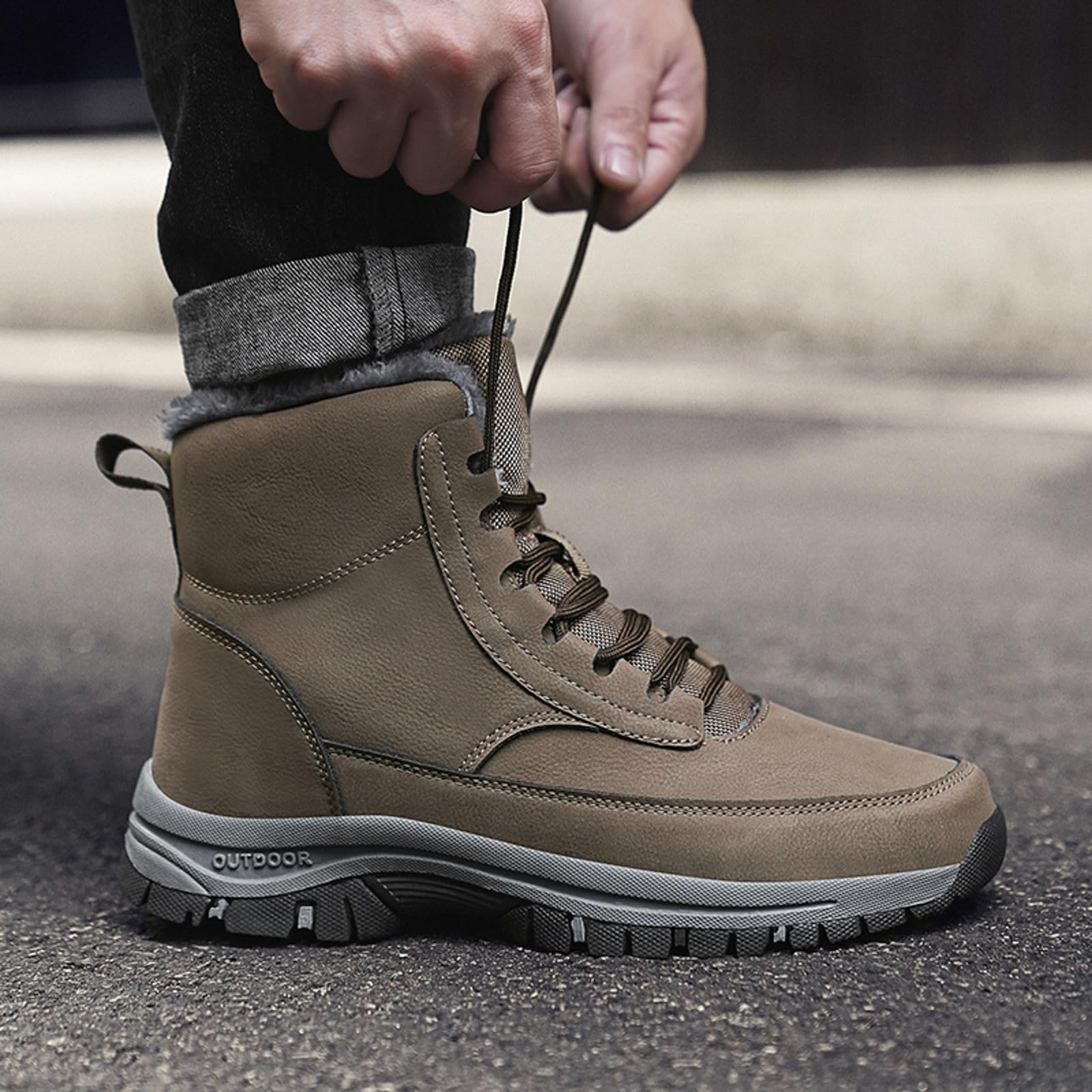 Stivali da Neve Uomo Invernali Stivali da Moto Uomo Foderato Pelliccia Caldo All'aperto Antiscivolo Doposci Scarponcini Chelsea Boot Outdoor Scarpe Casual Foderato Pelliccia Caldo