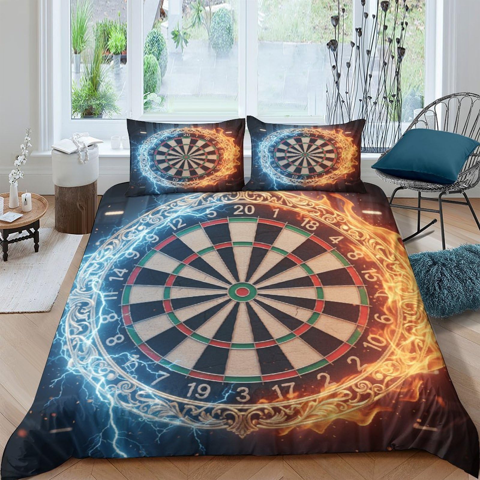 Ctjqhvkz Style-8 3D Printed Fire Ice Dartboard Fitted Sheet Microfiber Soft Breathable Lightning Flames Bed Cover For Bedroom Dorm Decor Single（135X200cm）