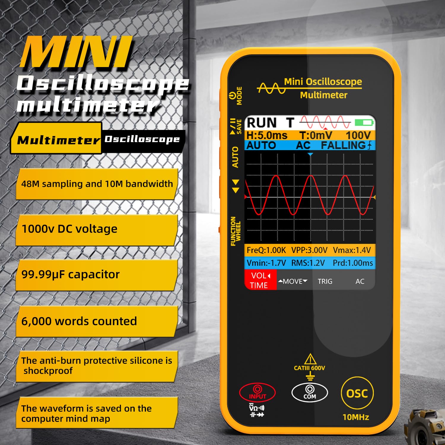 OS1 Digitales Oszilloskop Multimeter 10MHz Bandbreite Handoszilloskop mit 48MSa/s Abtastrate 3.2" TFT LCD Wiederaufladbares Multimeter Kapazitäts Dioden Ohm Spannungsprüfer