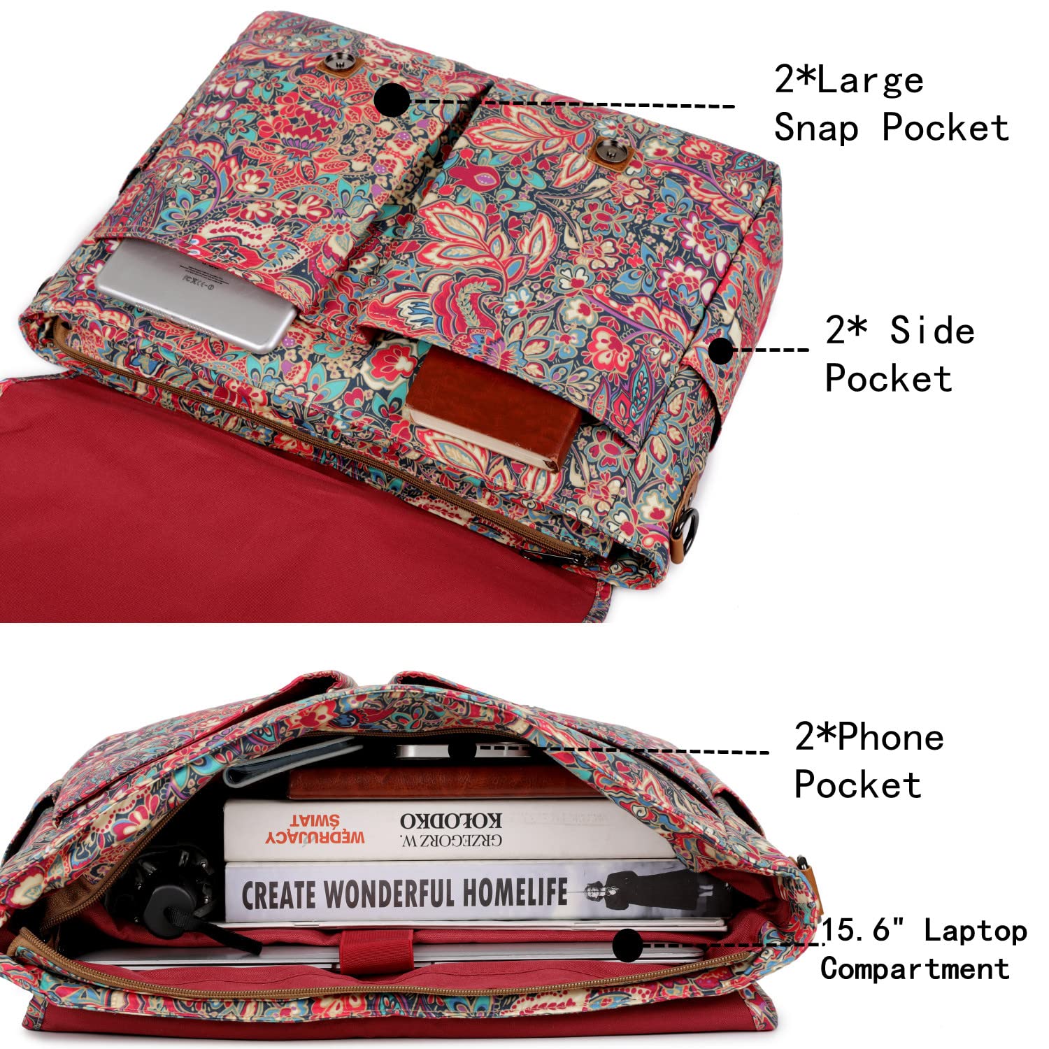 Damska torba na ramię druk laptop komputer torba 15,6 cala aktówka Satchel torba na ramię Bookbag YL-01, Hs, Bohemian