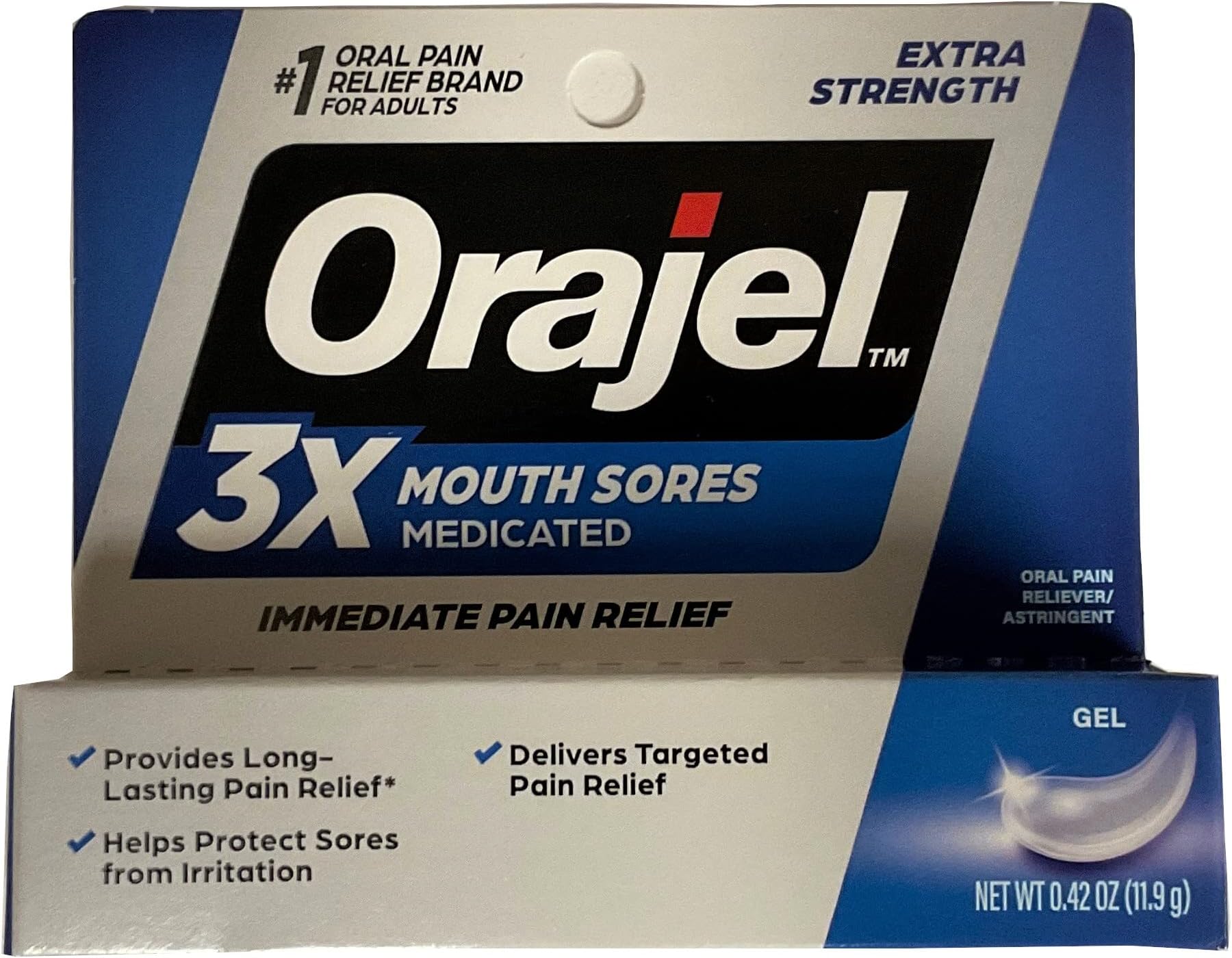 Oral Pain Reliever, for All Mouth Sores, Maximum Strength, Gel 0.42 Oz, 11.9 G (Pack of 2)