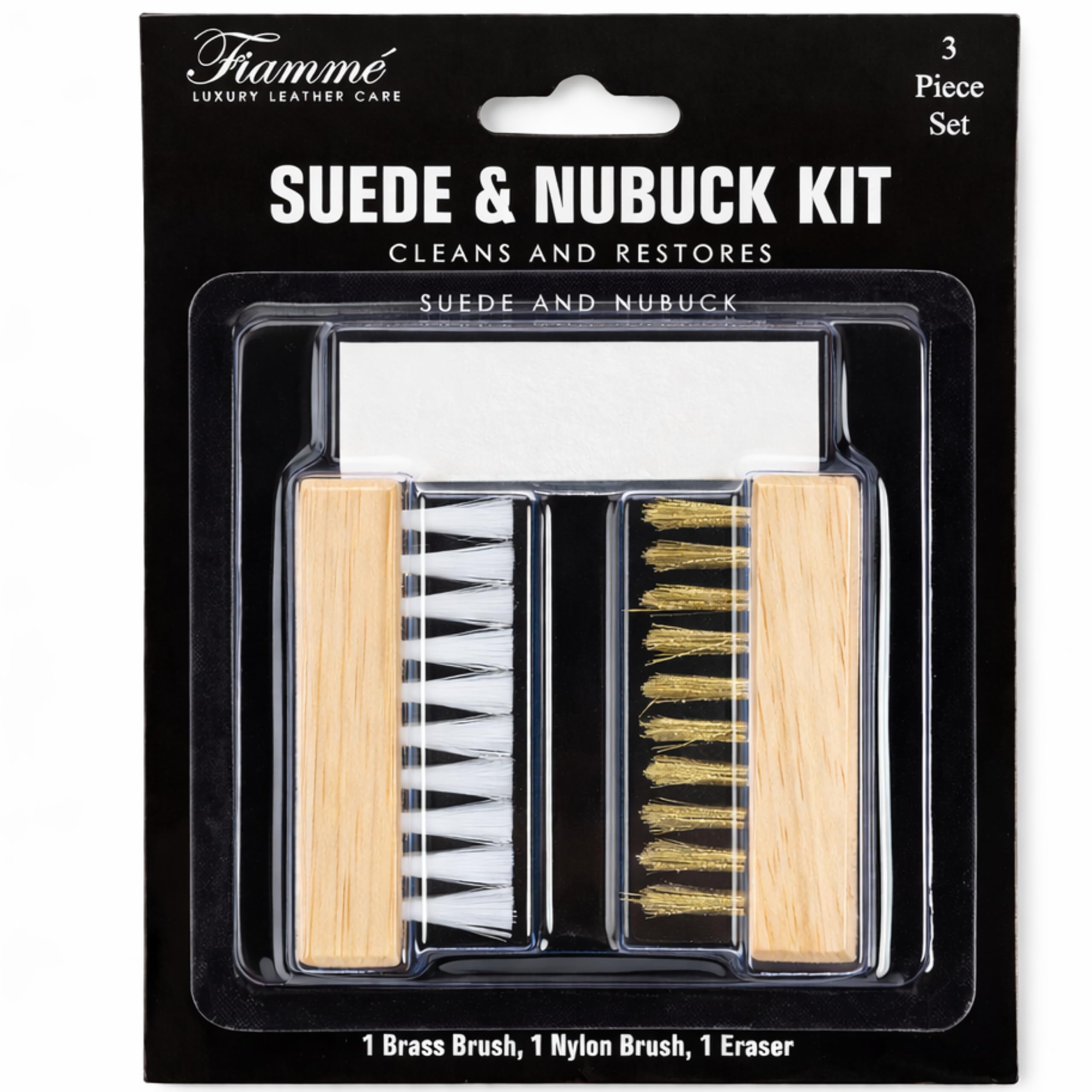 Fiamme Suede and Nubuck Cleaning Kit - Complete Brass & Nylon Brush Set, Suede Eraser for Shoes, Jackets, Boots, Handbags